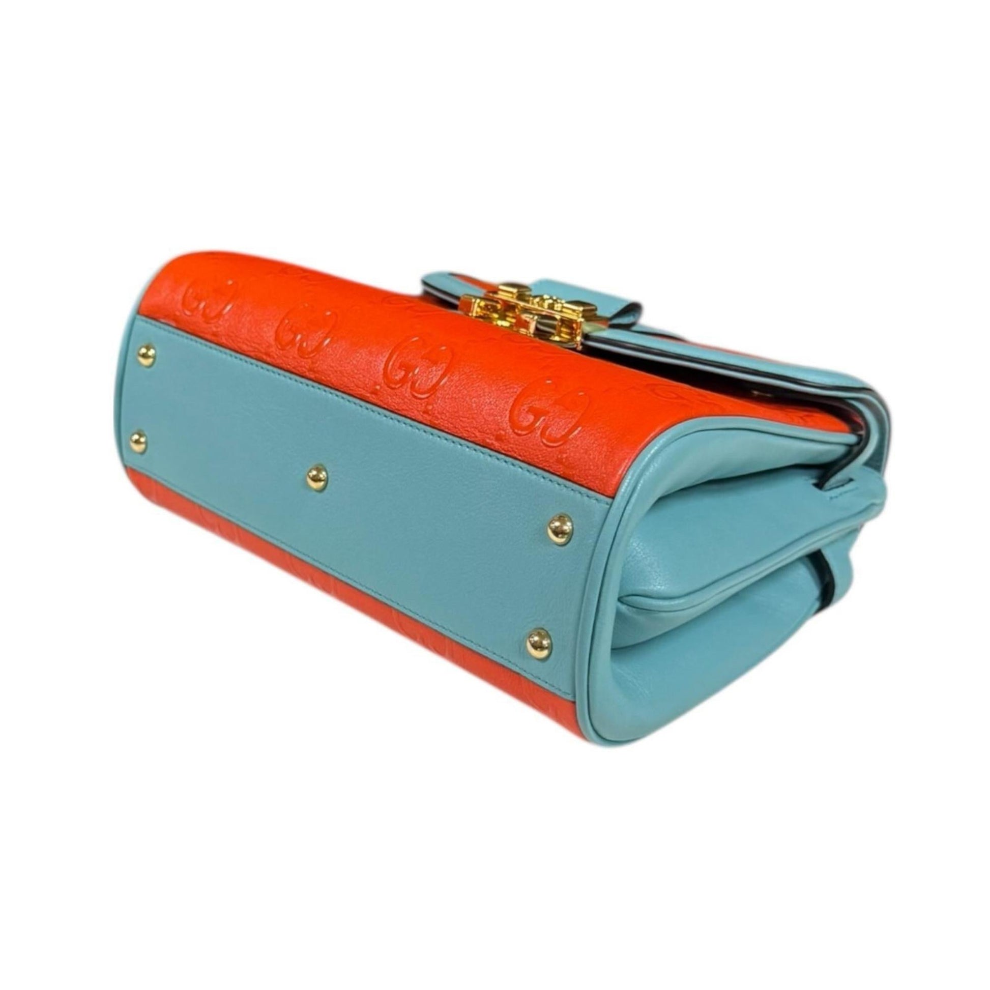 Gucci Light Blue Orange Leather Shoulder Bag