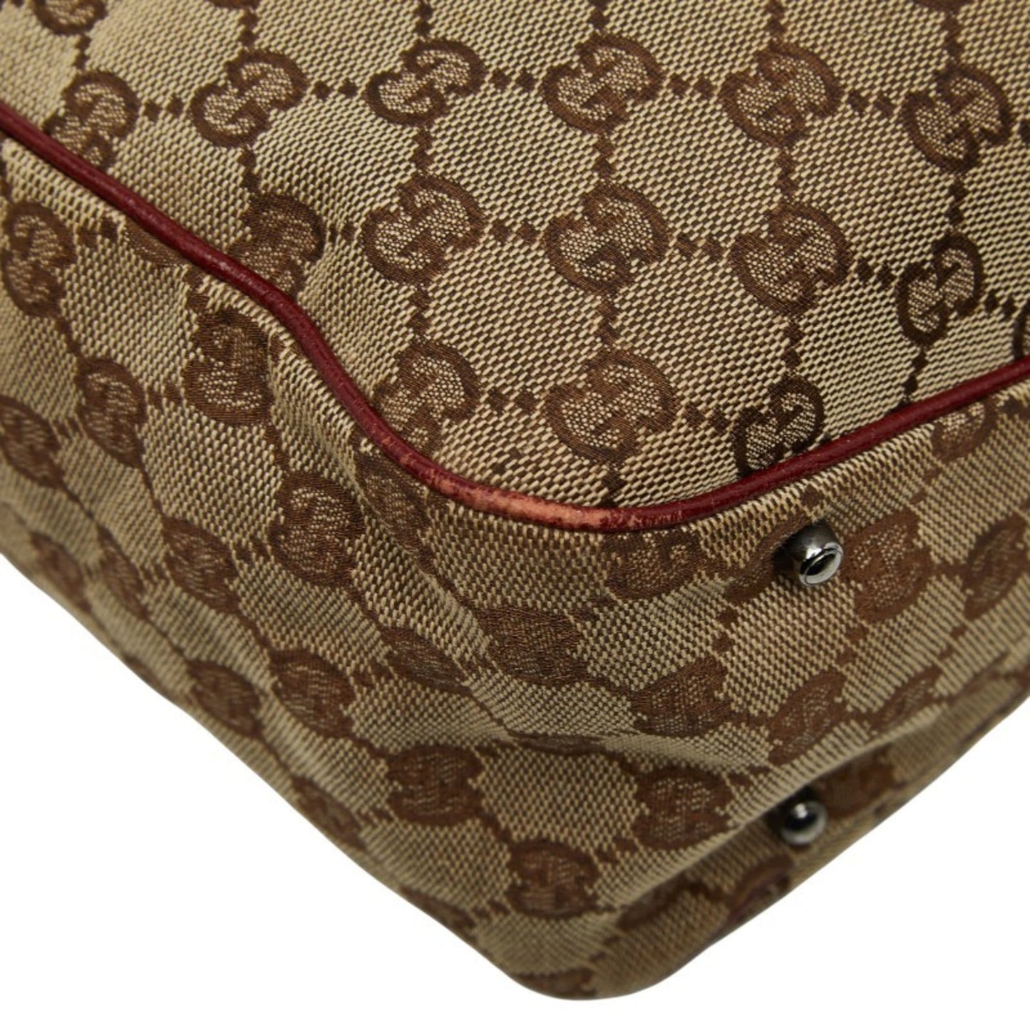 Gucci Beige Bordeaux Canvas Leather Handbag Tote Bag
