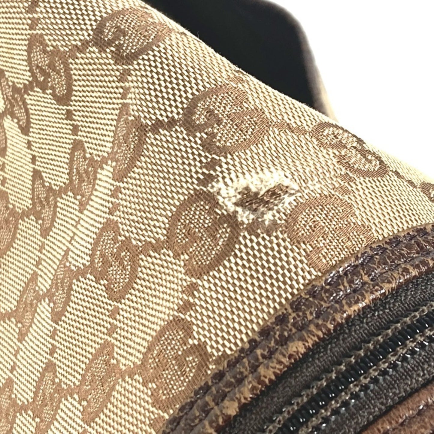 Gucci Gg Canvas Beige Dark Brown Gg Canvas Leather Shoulder Bag