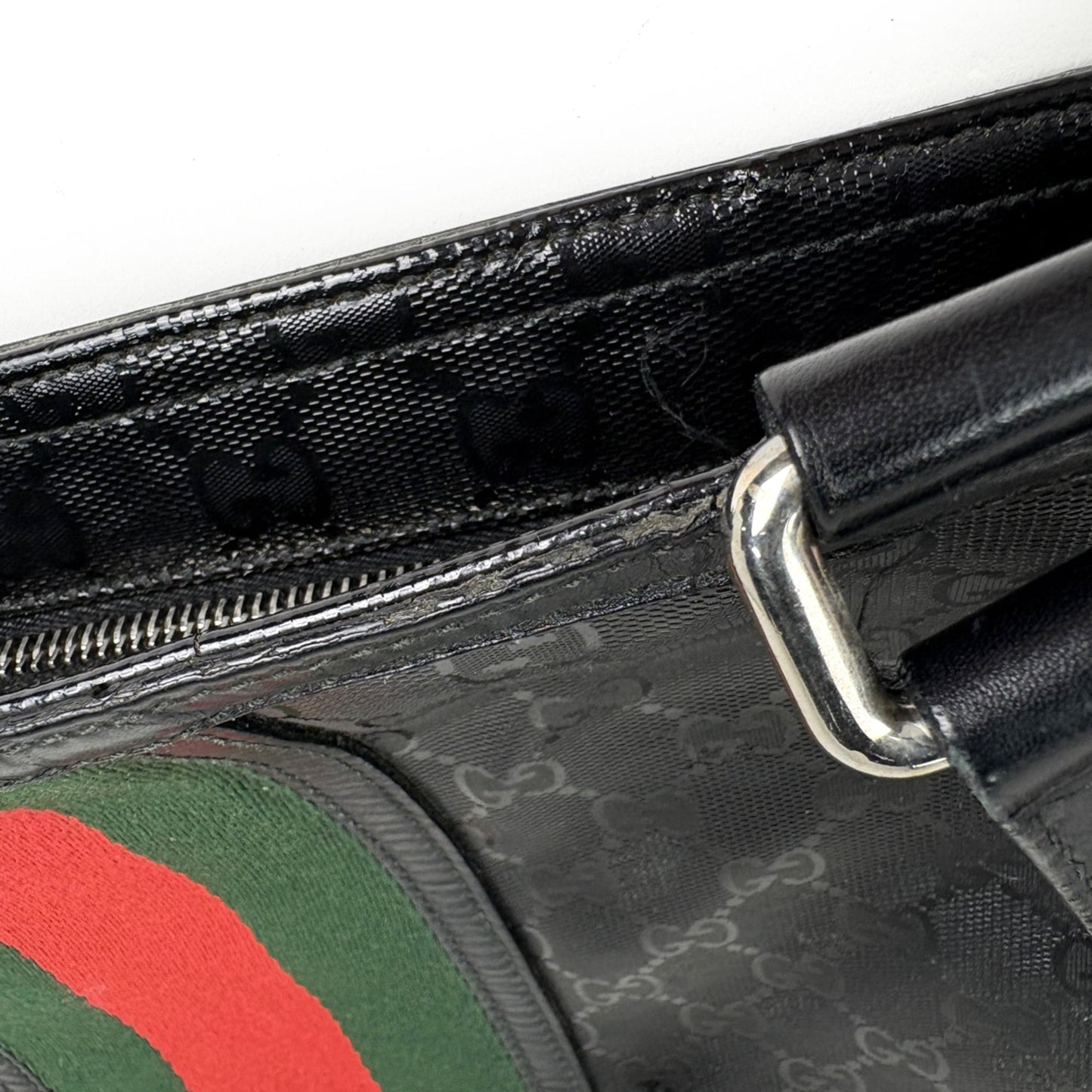 Gucci Black Coated Canvas Leather Shoulder Bag