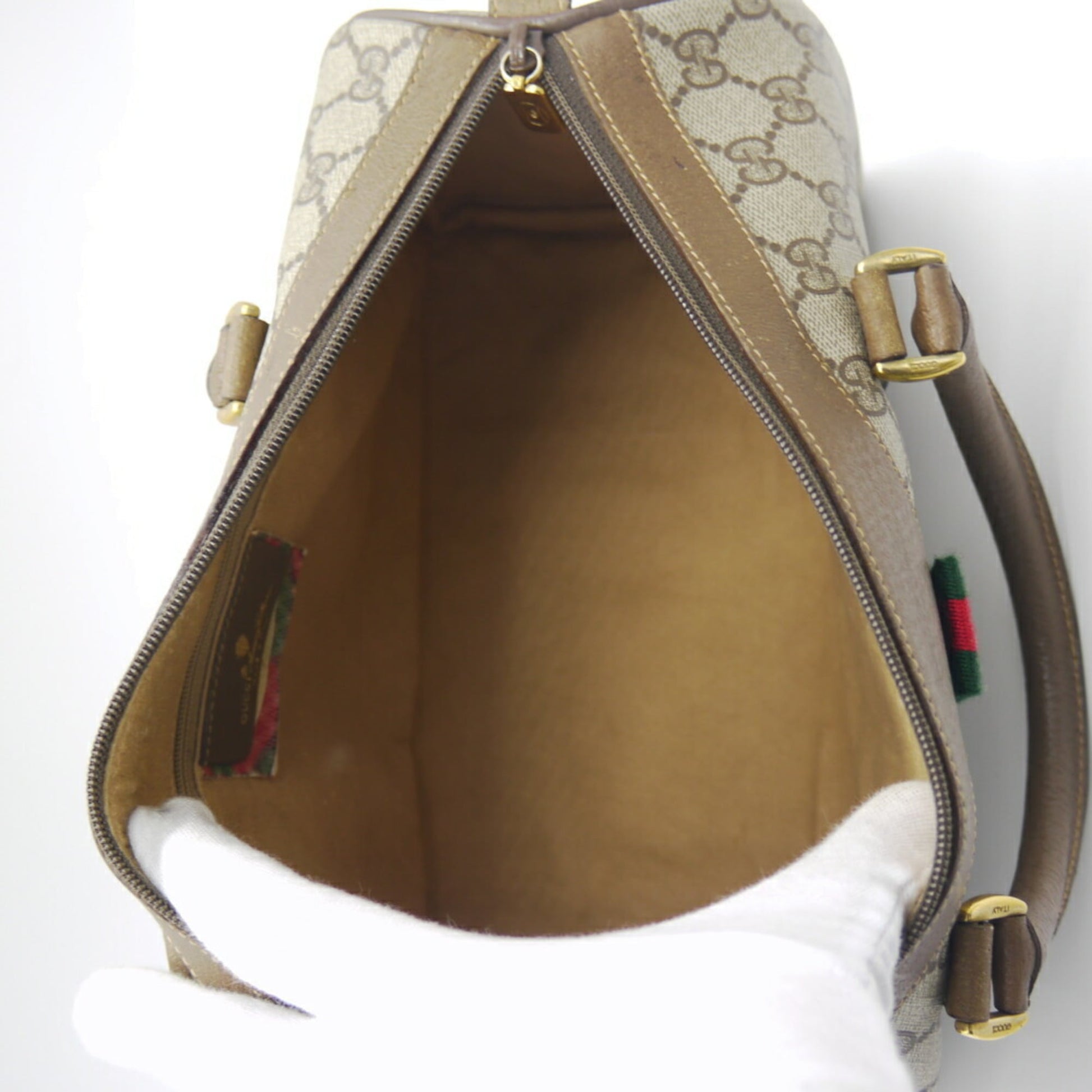 Gucci Beige Pvc Leather Boston Bag