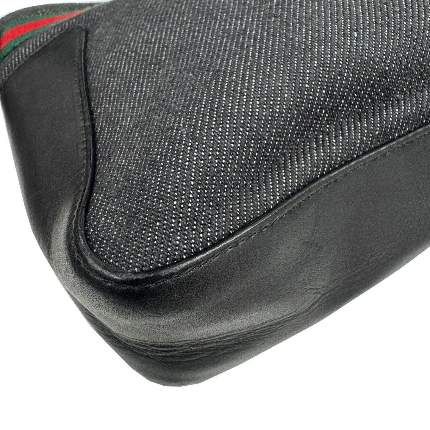 Gucci Sherry Line Black Denim Leather Handbag Tote Bag