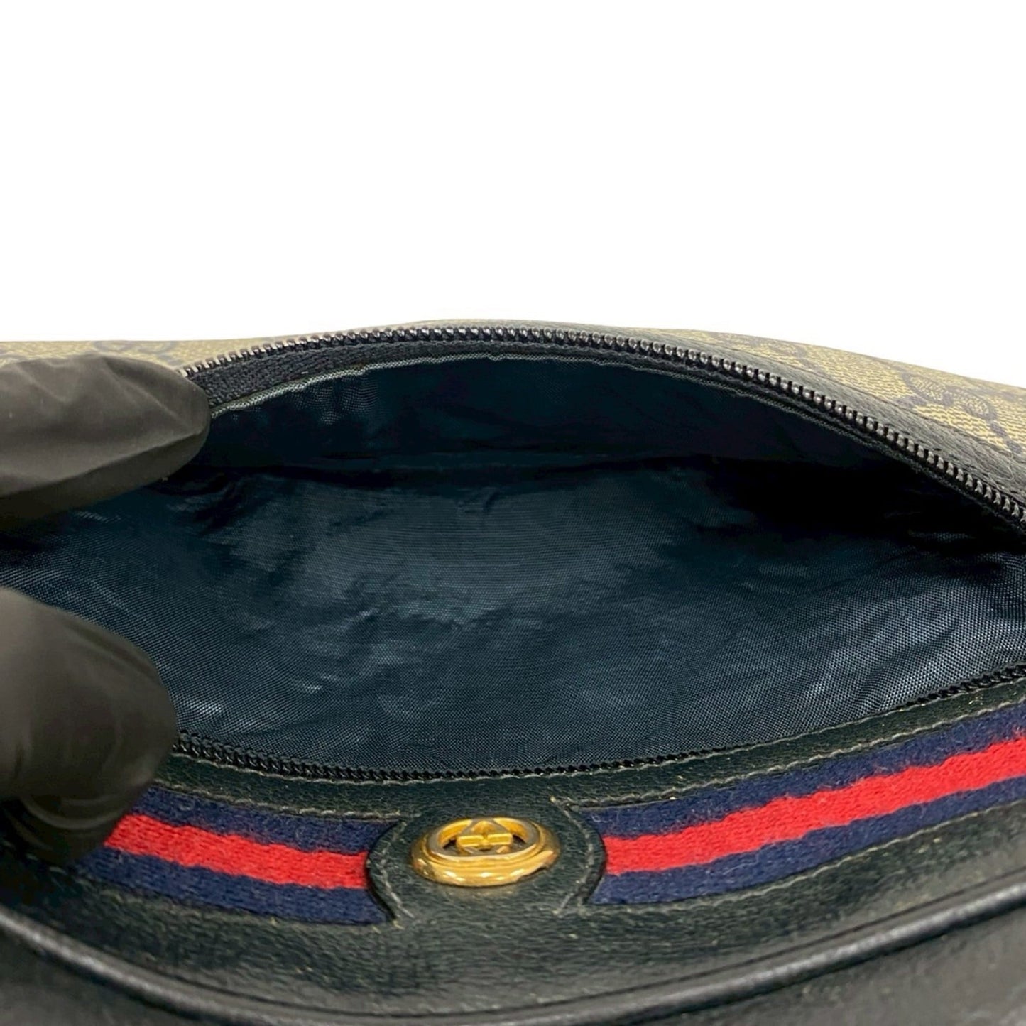 Gucci Navy Red Color Leather Pvc Pochette Shoulder Bag