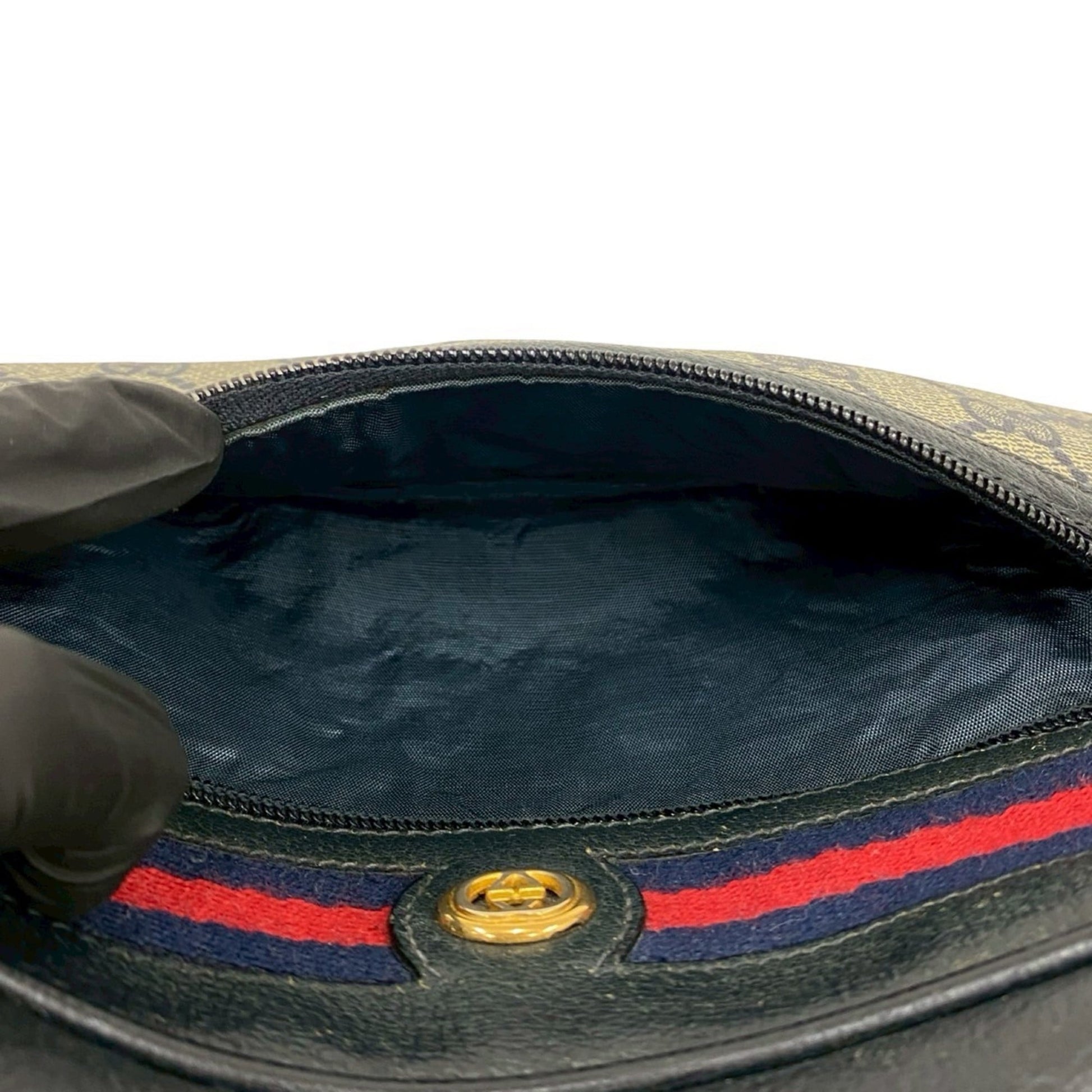 Gucci Navy Red Color Leather Pvc Pochette Shoulder Bag