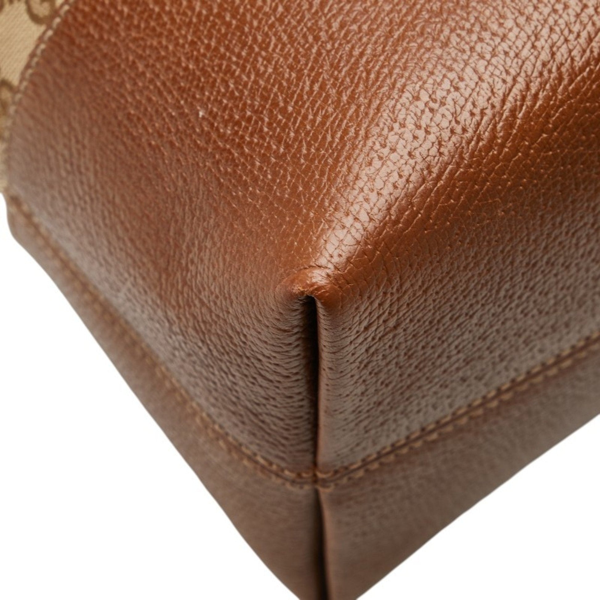 Gucci Gg Canvas Beige Brown Gg Canvas Leather Handbag Tote Bag