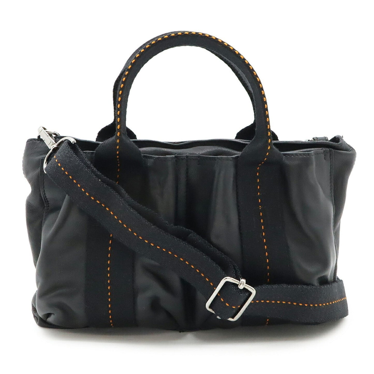 Hermes Caravan Horizontal Veau Derma Shoulder Bag Tote Bag Black Orange