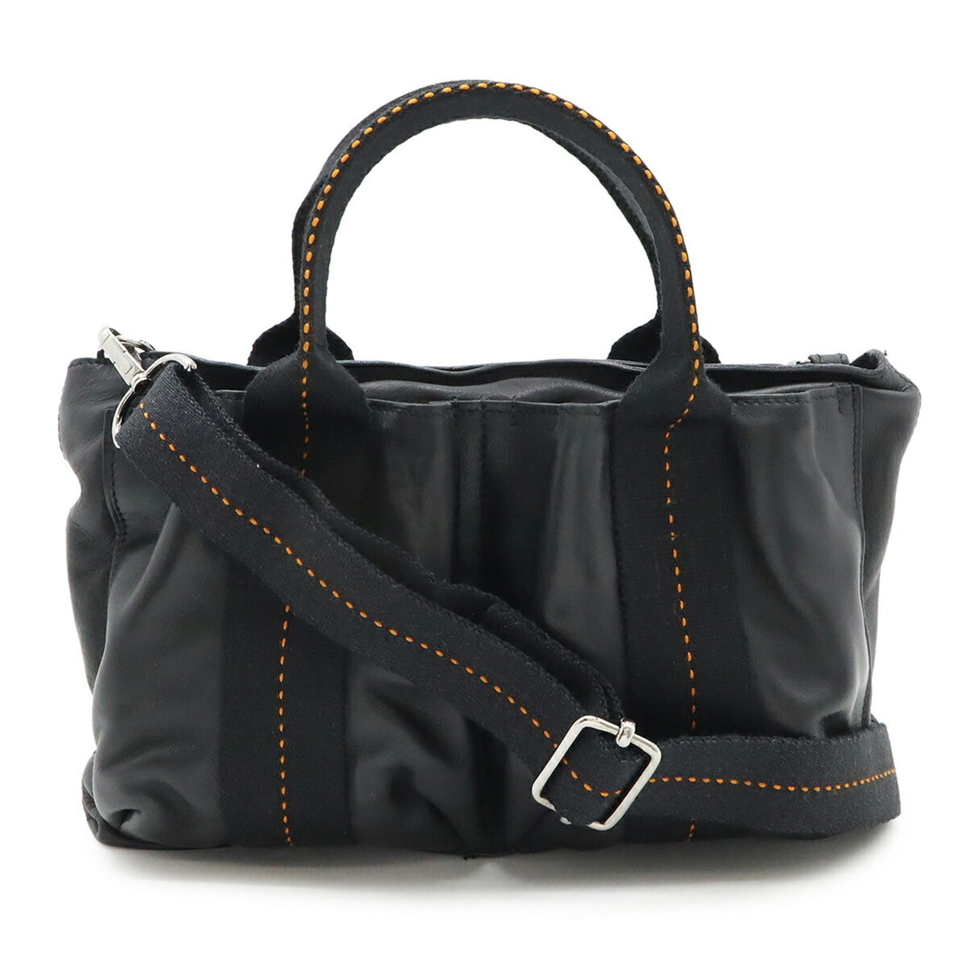Hermes Caravan Horizontal Veau Derma Shoulder Bag Tote Bag Black Orange