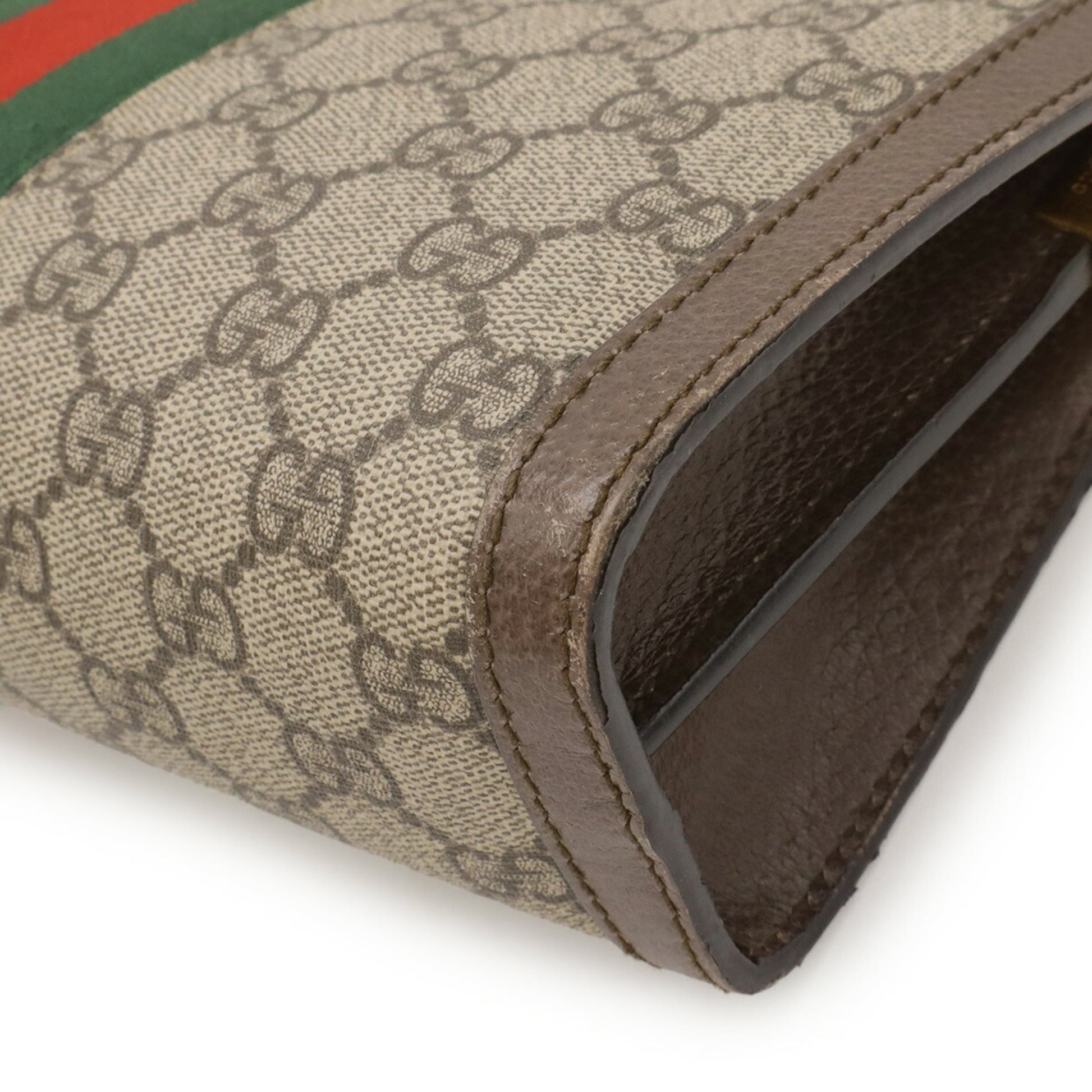 Gucci Beige Brown Green Red Color Gg Supreme Canvas Pvc Coated Canvas Leather Shoulder Bag