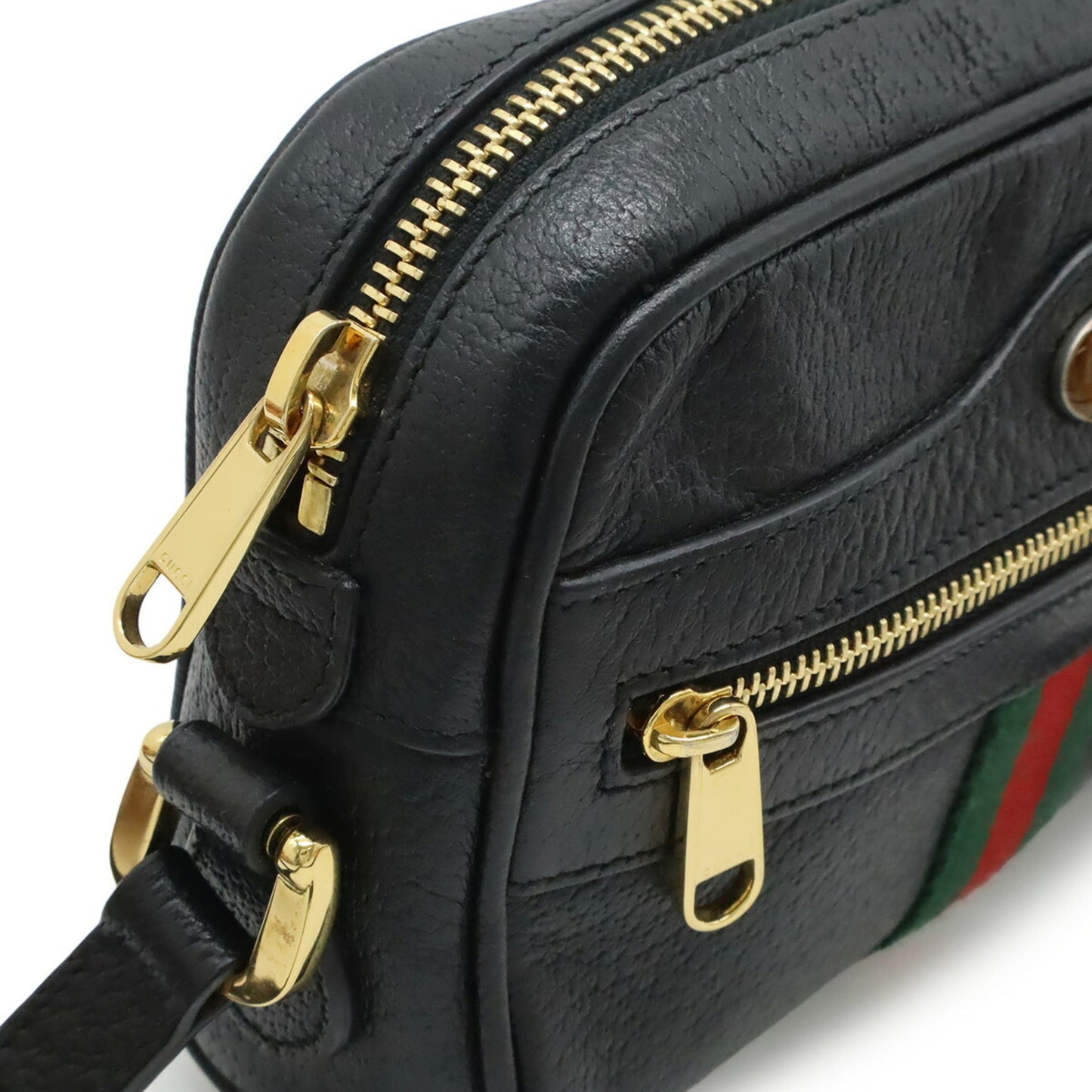 Gucci Black Green Red Color Leather Pochette Shoulder Bag