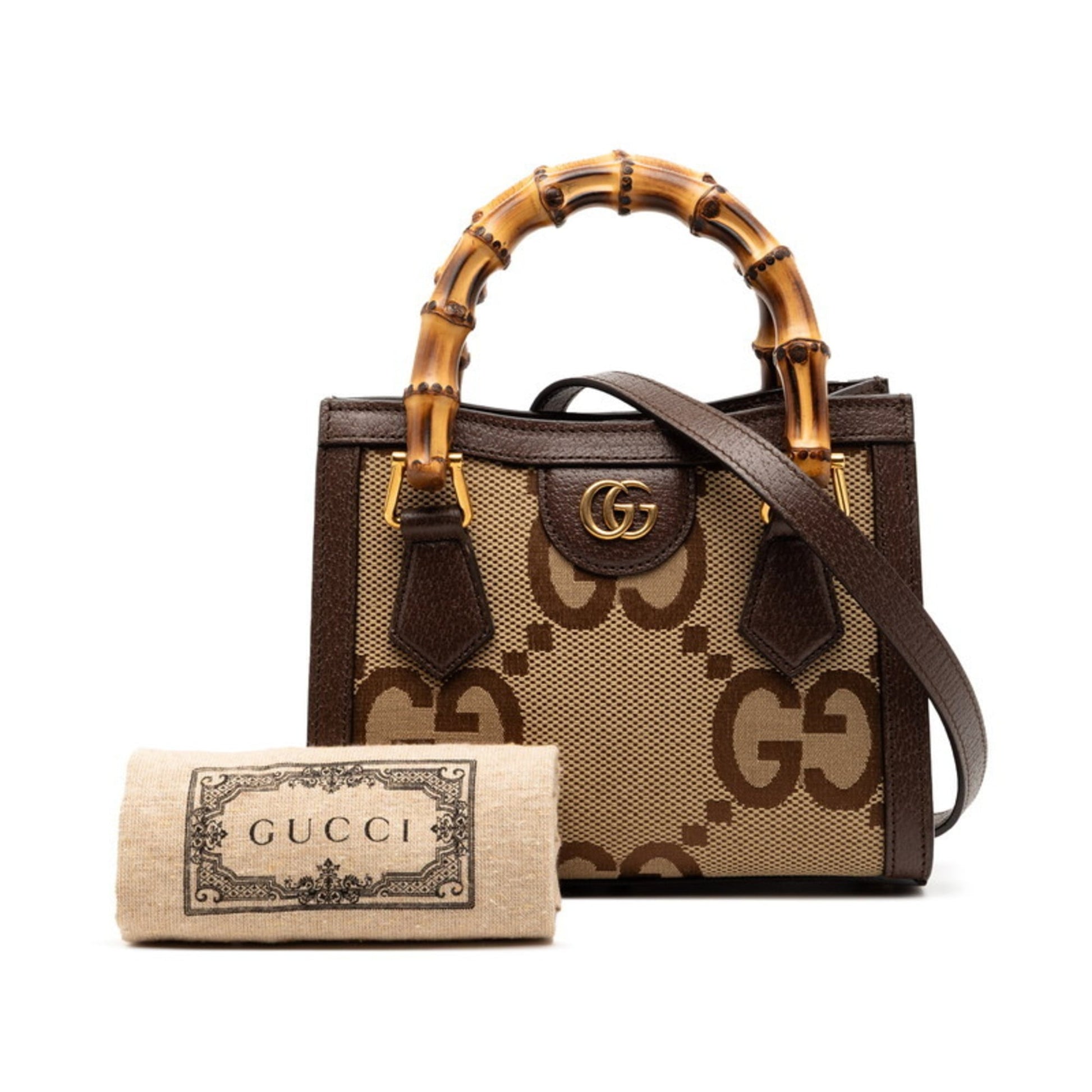 Gucci Brown Canvas Leather Handbag Shoulder Bag