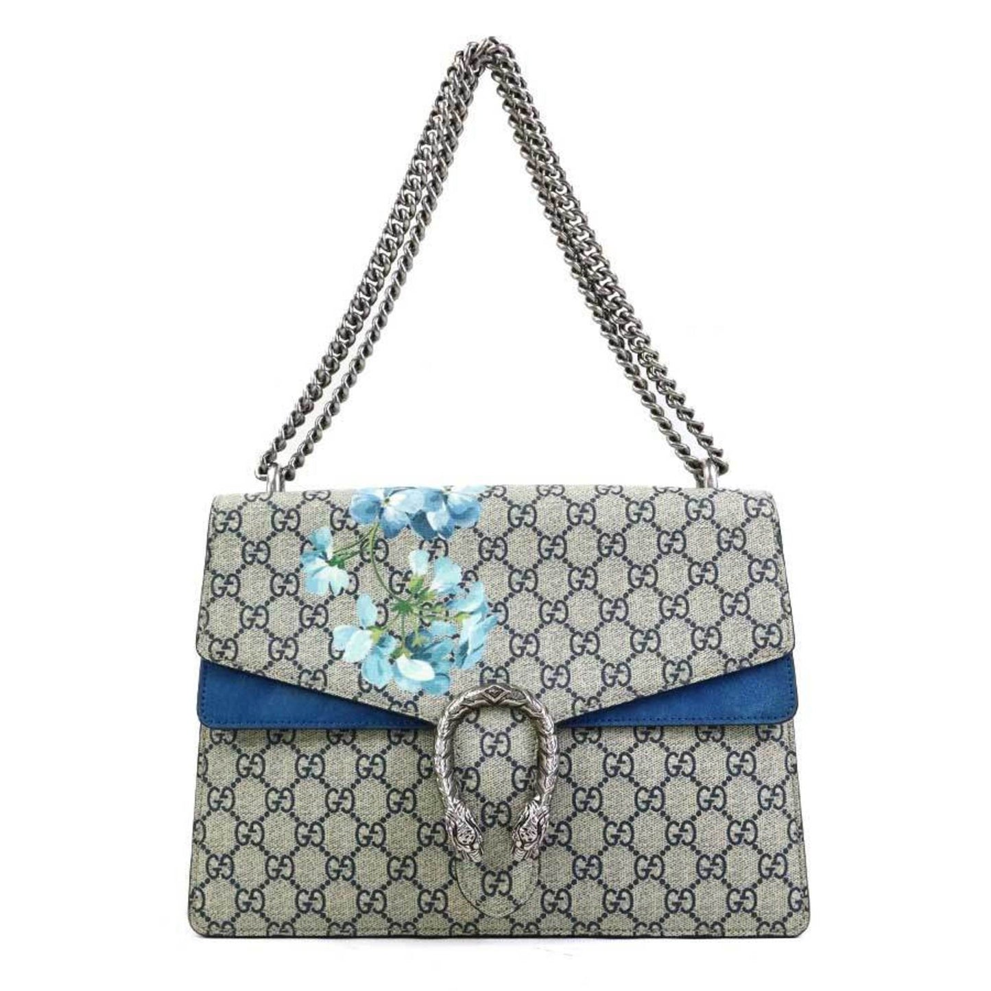Gucci Blue Suede Gg Supreme Canvas Shoulder Bag