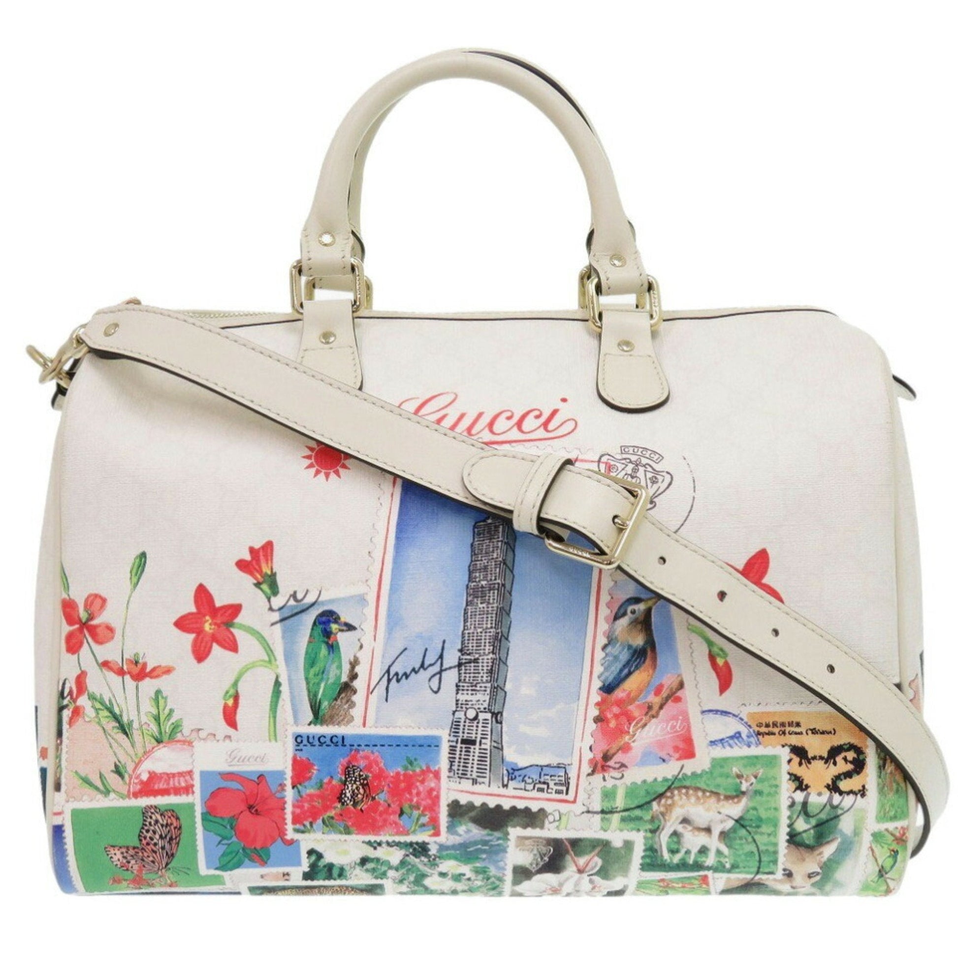 Gucci White Leather Boston Bag Handbag