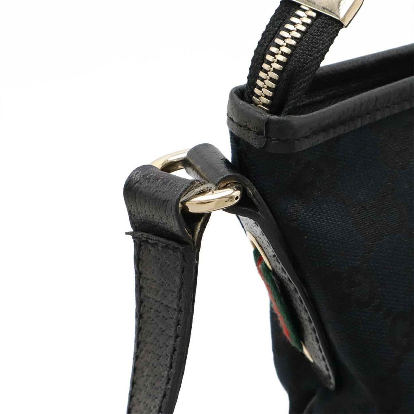 Gucci Black Green Red Color Gg Canvas Leather Shoulder Bag