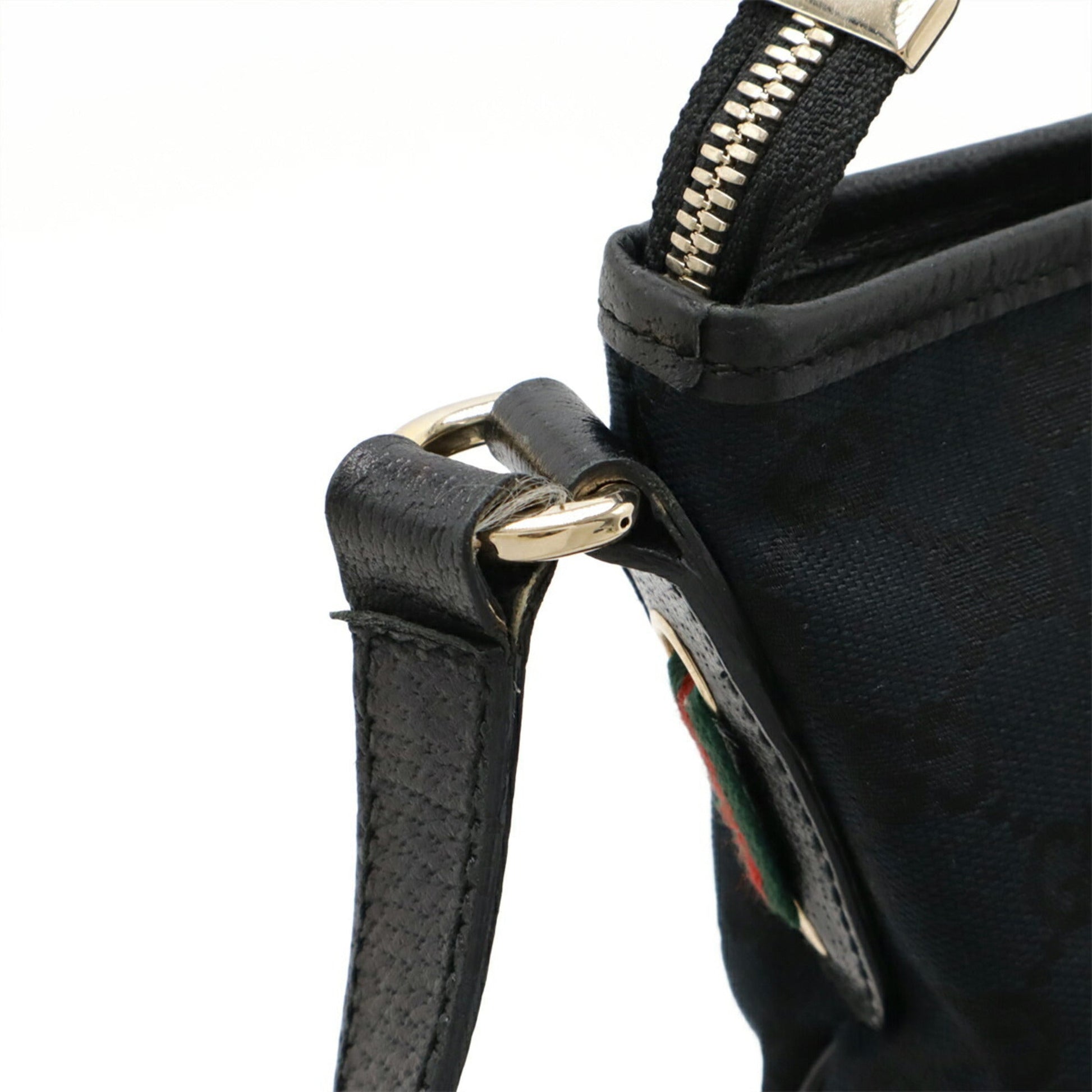 Gucci Black Green Red Color Gg Canvas Leather Shoulder Bag