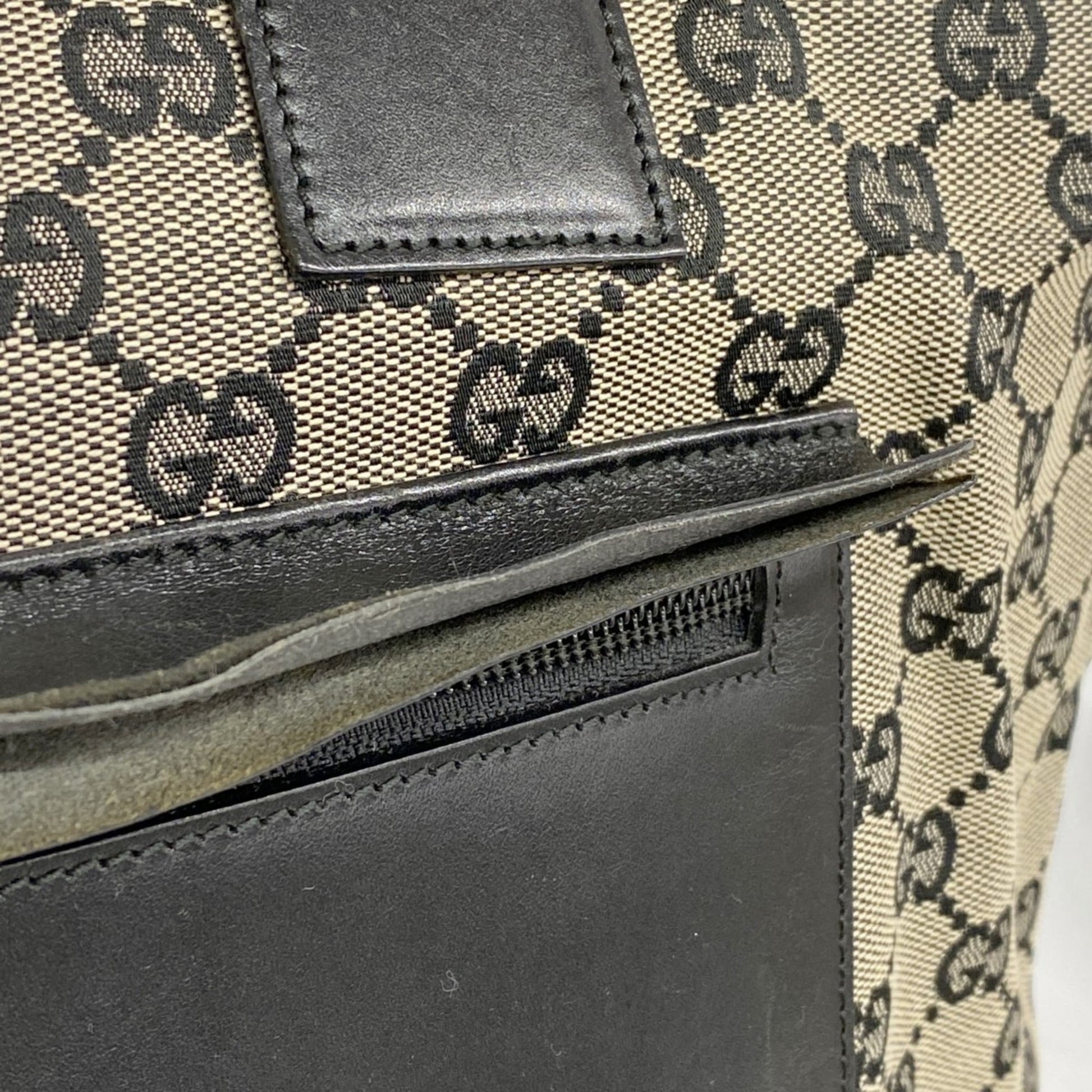 Gucci Beige Black Canvas Tote Bag