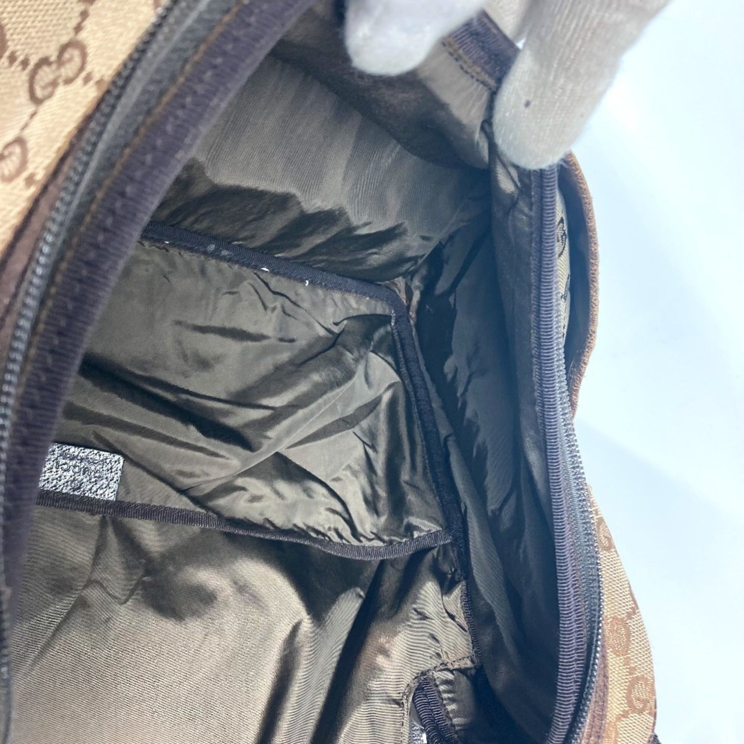 Gucci Gg Canvas Beige Dark Brown Gg Canvas Leather Shoulder Bag