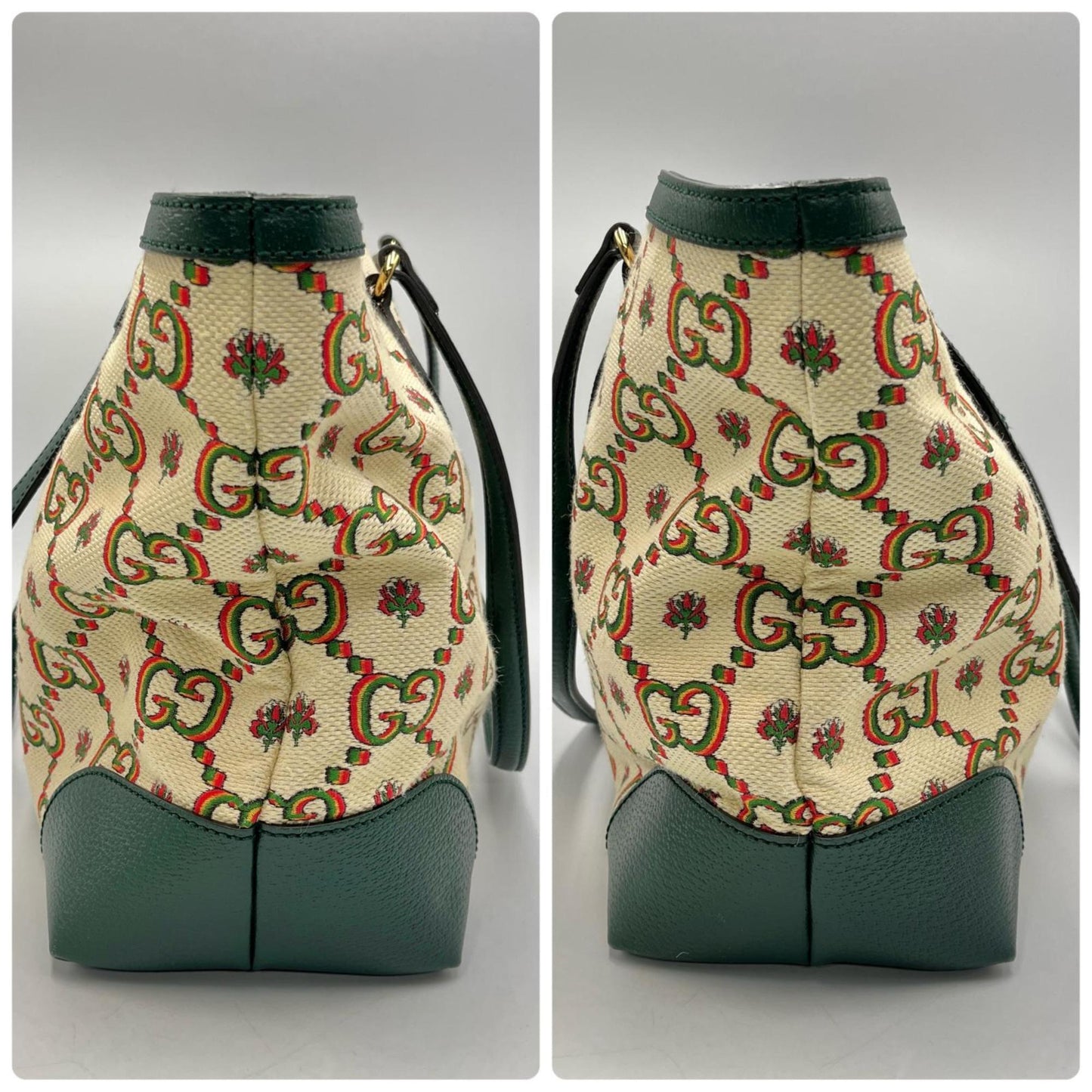 Gucci Green Ivory Canvas Tote Bag