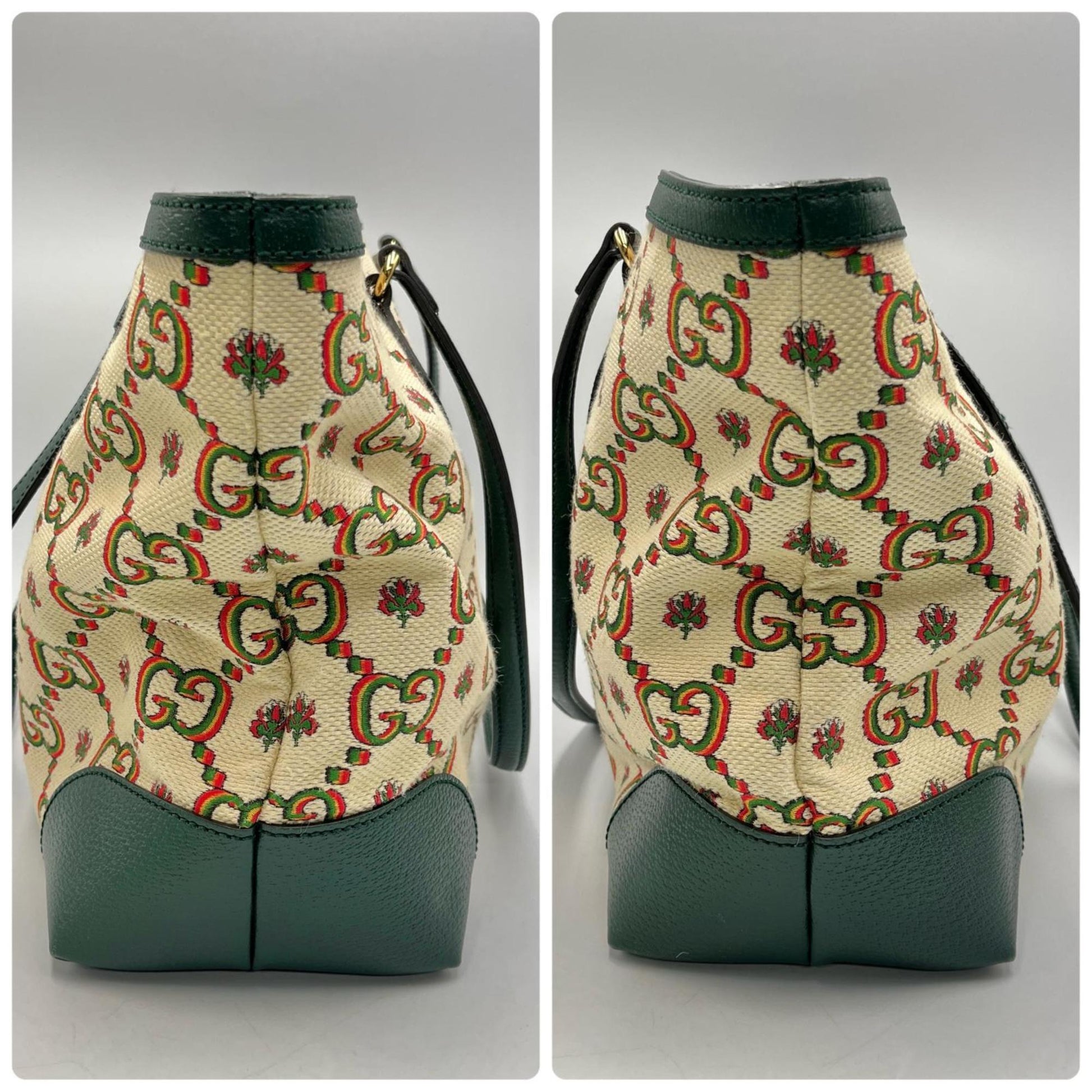 Gucci Green Ivory Canvas Tote Bag