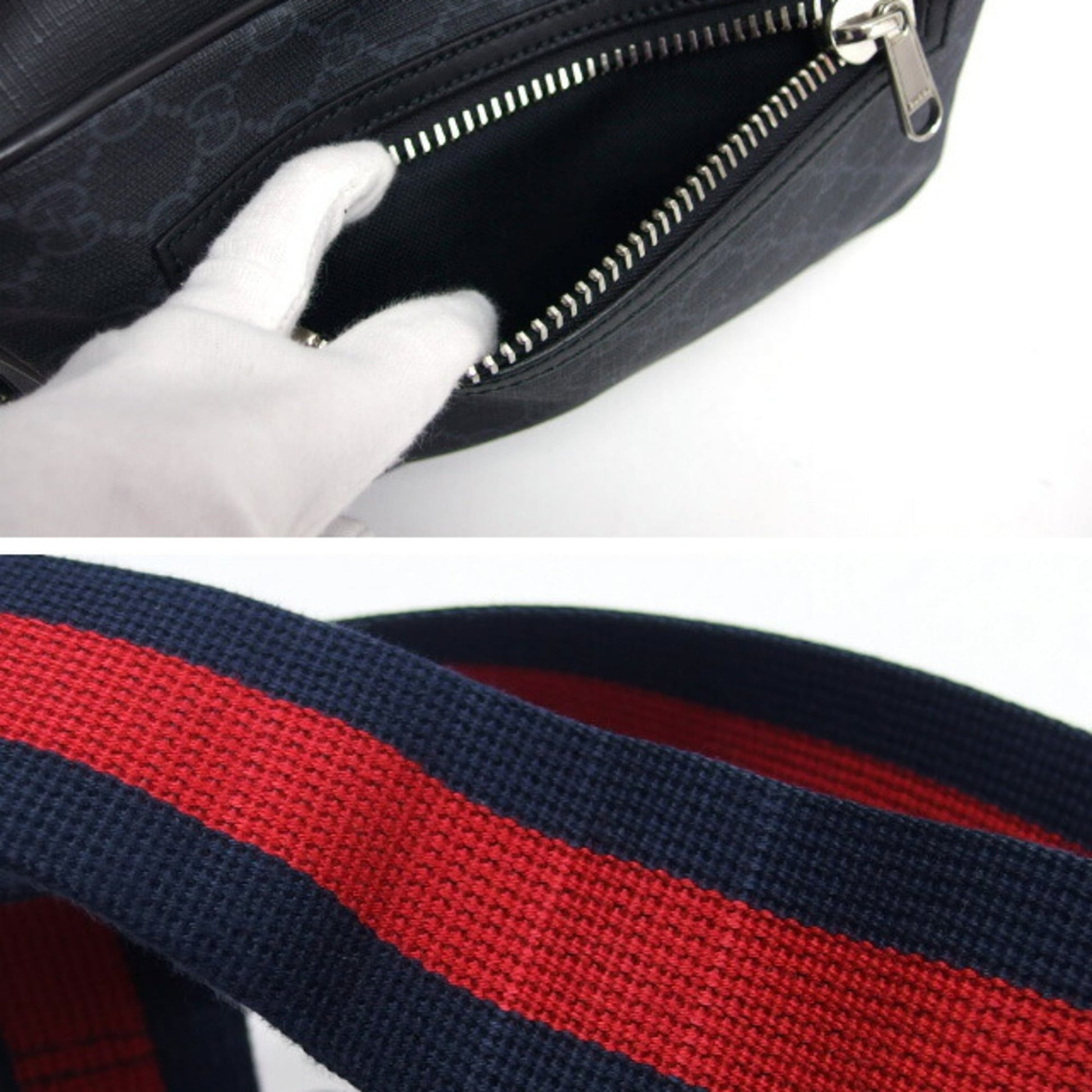Gucci Black Navy Red Color Coated Canvas Leather Shoulder Bag Sling Bag
