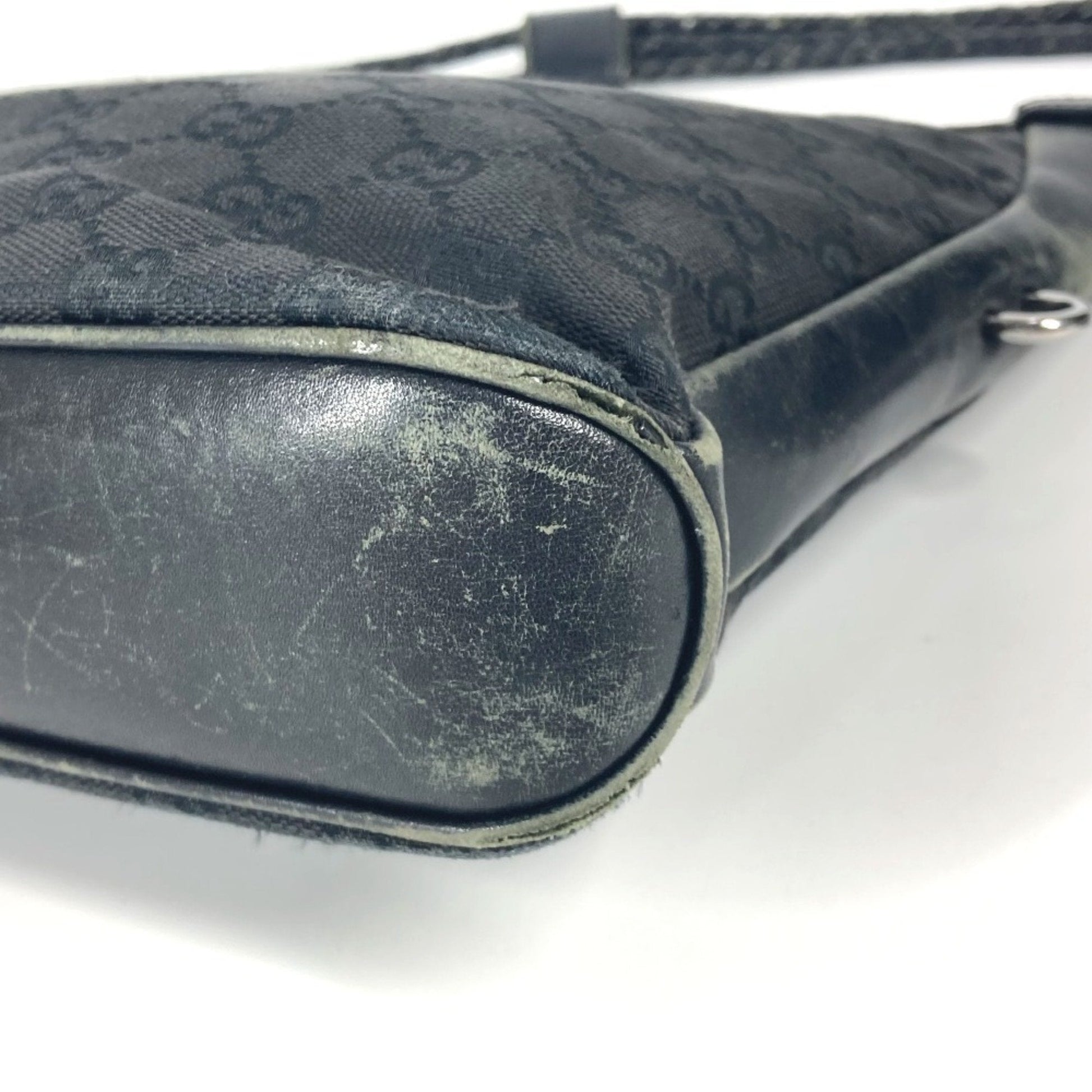 Gucci Black Gg Canvas Leather Shoulder Bag