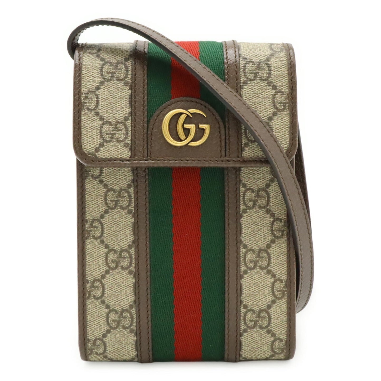 Gucci Beige Brown Green Red Color Gg Supreme Canvas Leather Pochette Shoulder Bag