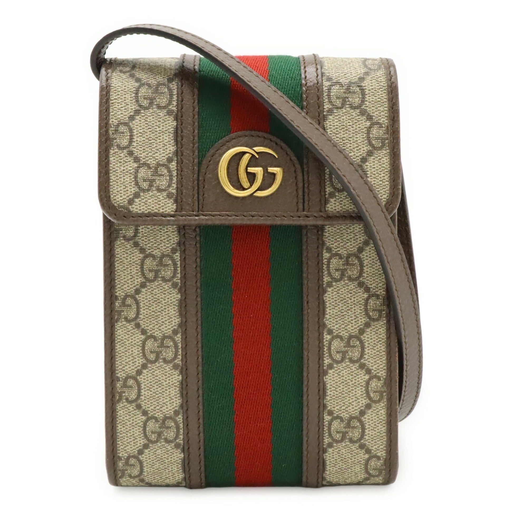 Gucci Beige Brown Green Red Color Gg Supreme Canvas Leather Pochette Shoulder Bag