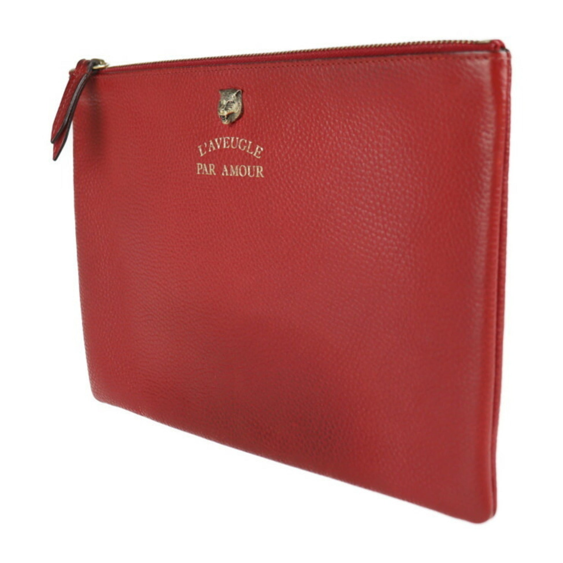 Gucci Animalier Black Red Color Leather Clutch Bag Handbag