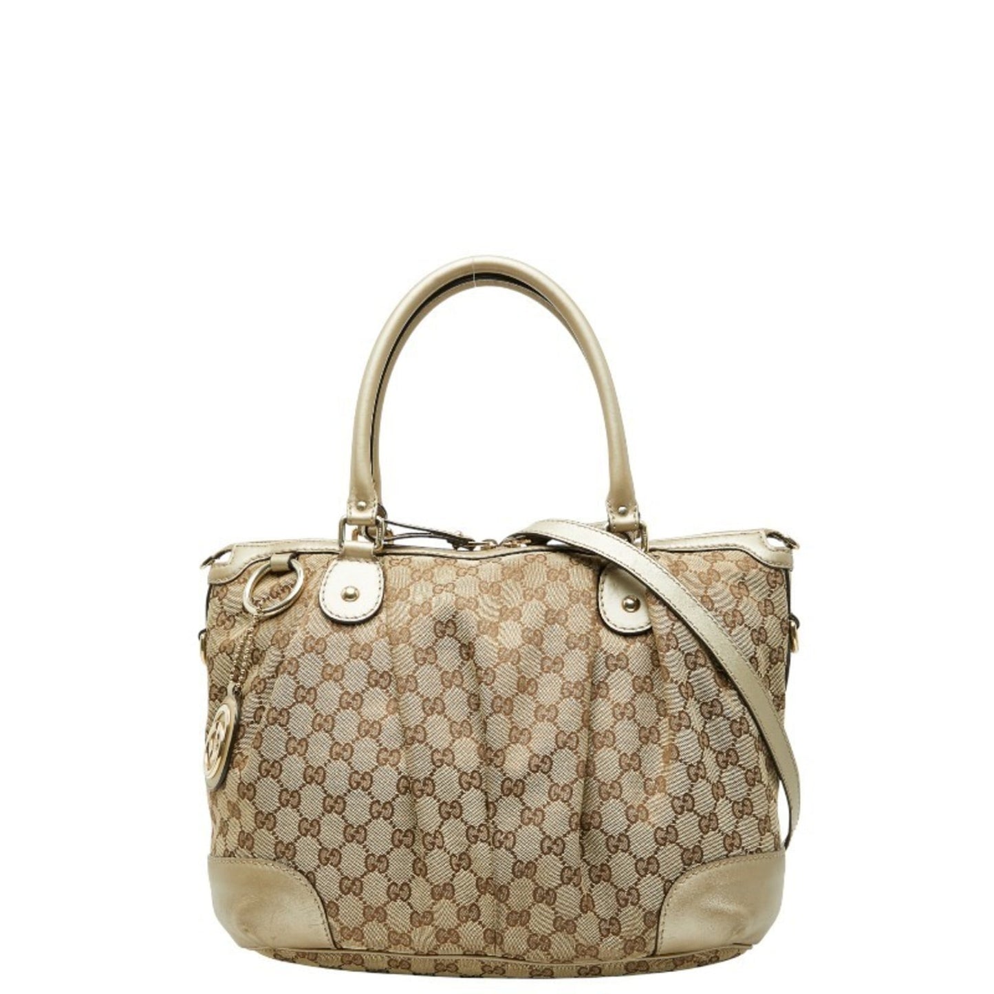 Gucci Beige Brown Canvas Leather Shoulder Bag Tote Bag