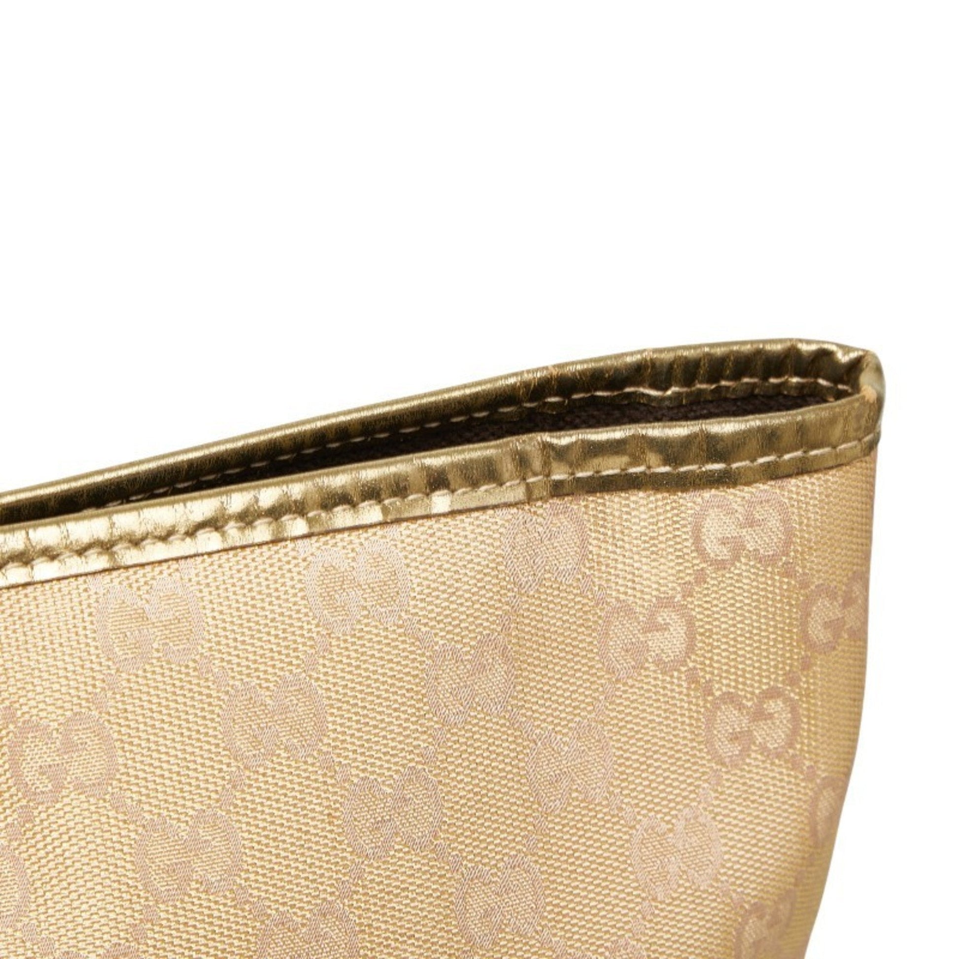 Gucci Beige Gold Canvas Leather Handbag Tote Bag
