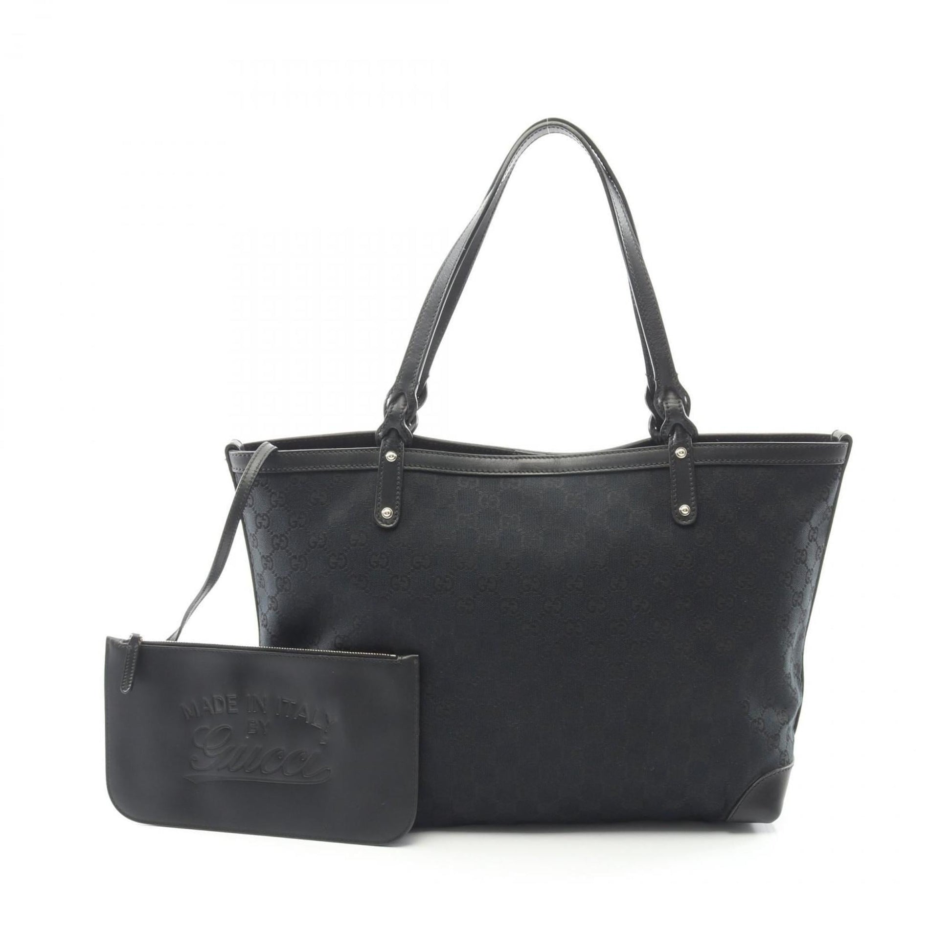 Gucci Black Canvas Leather Tote Bag