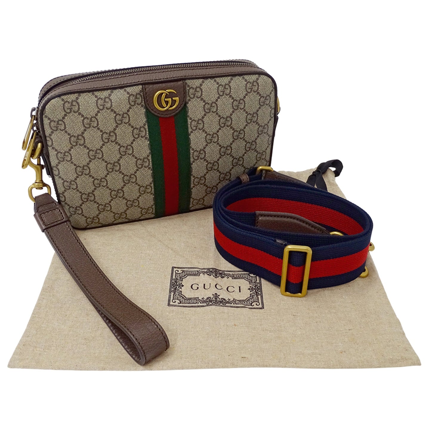 Gucci Beige Brown Gg Supreme Canvas Clutch Bag Shoulder Bag