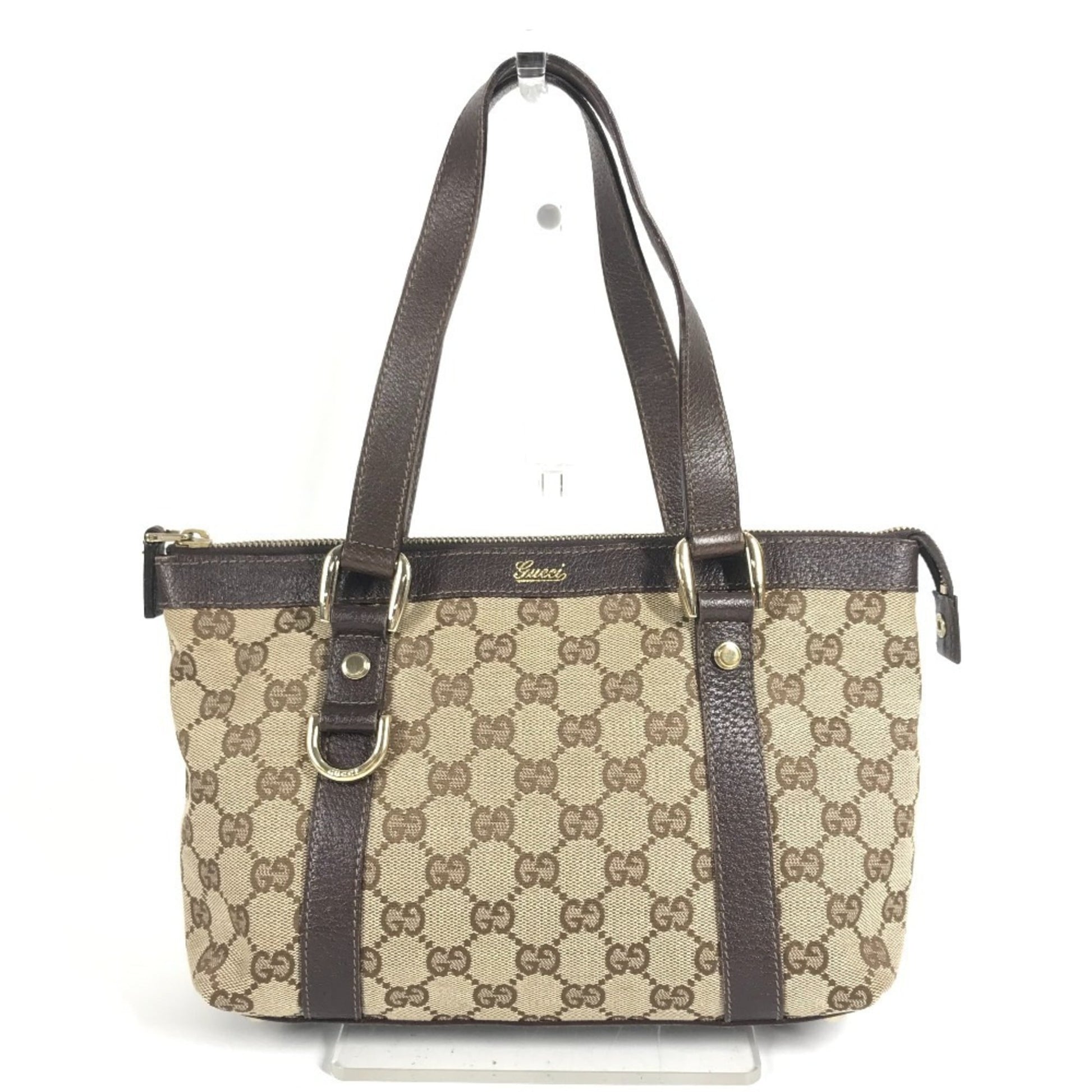 Gucci Beige Dark Brown Gg Canvas Leather Handbag Shoulder Bag Tote Bag