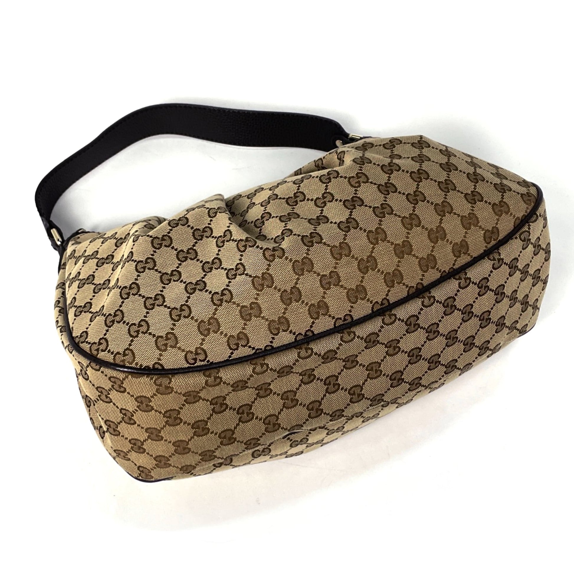 Gucci Beige Brown Gg Canvas Leather Shoulder Bag
