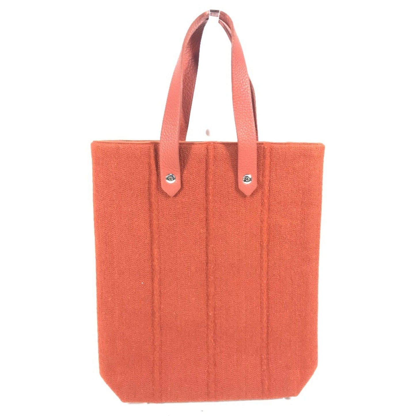 Hermes Wool Handbag Tote Bag Leather Orange