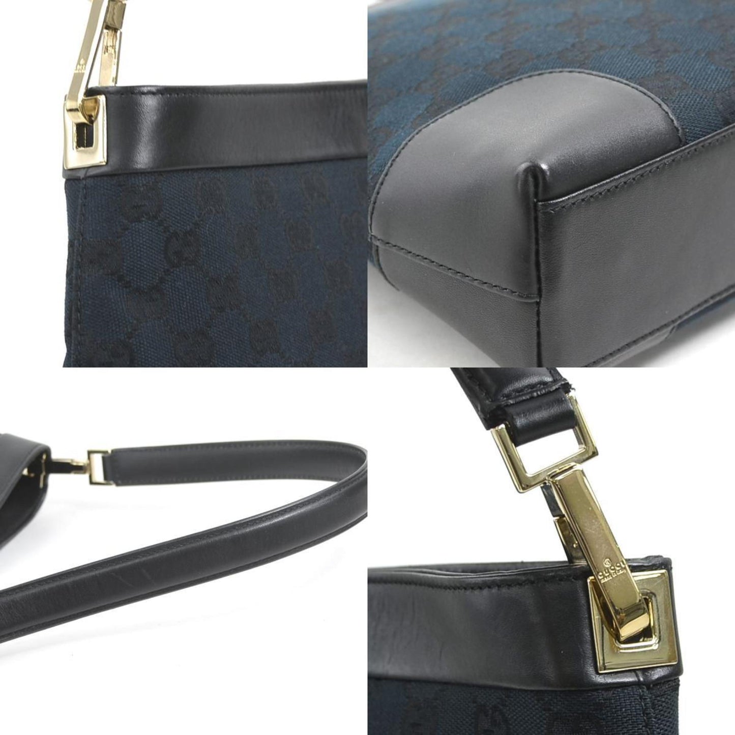 Gucci Black Gg Canvas Leather Shoulder Bag