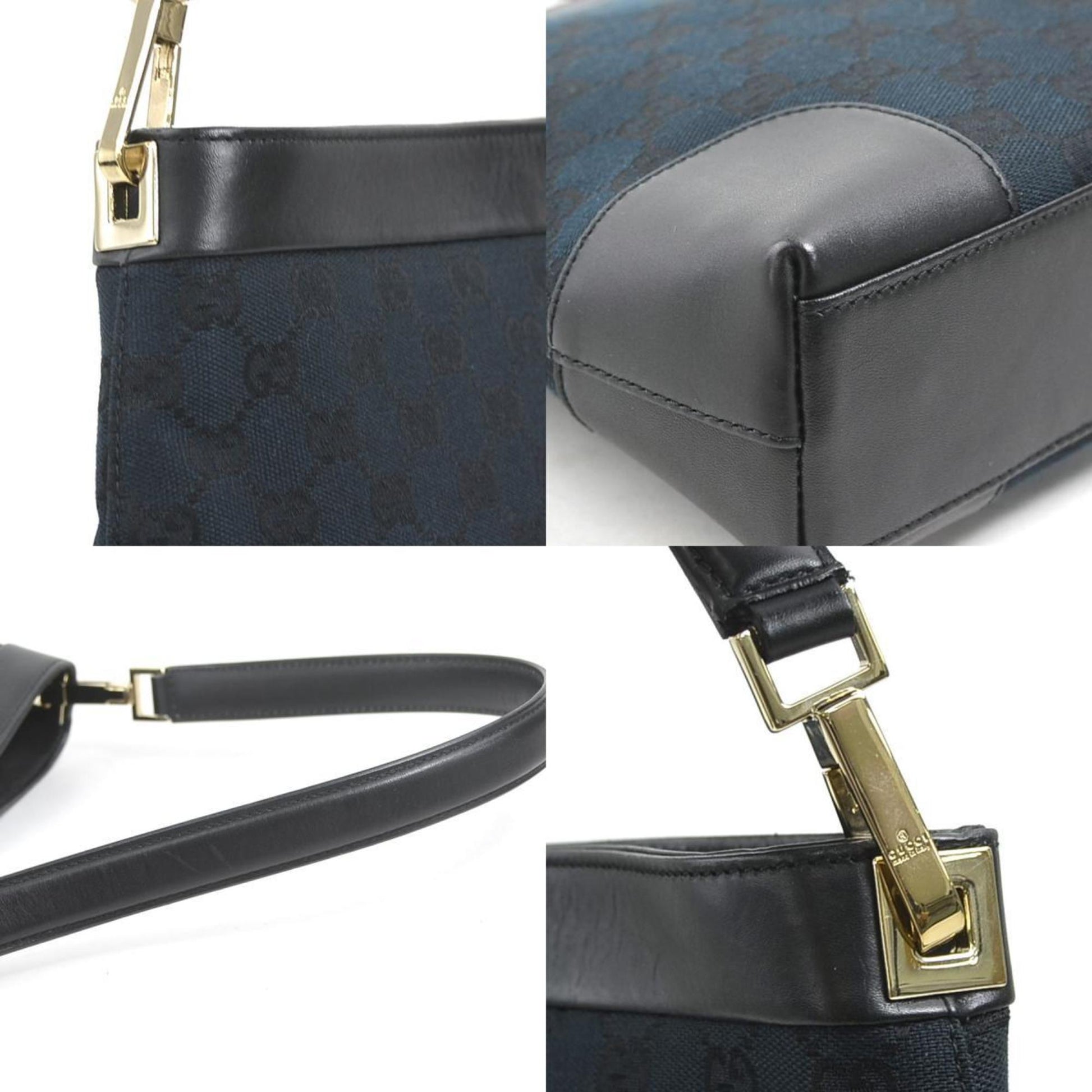 Gucci Black Gg Canvas Leather Shoulder Bag