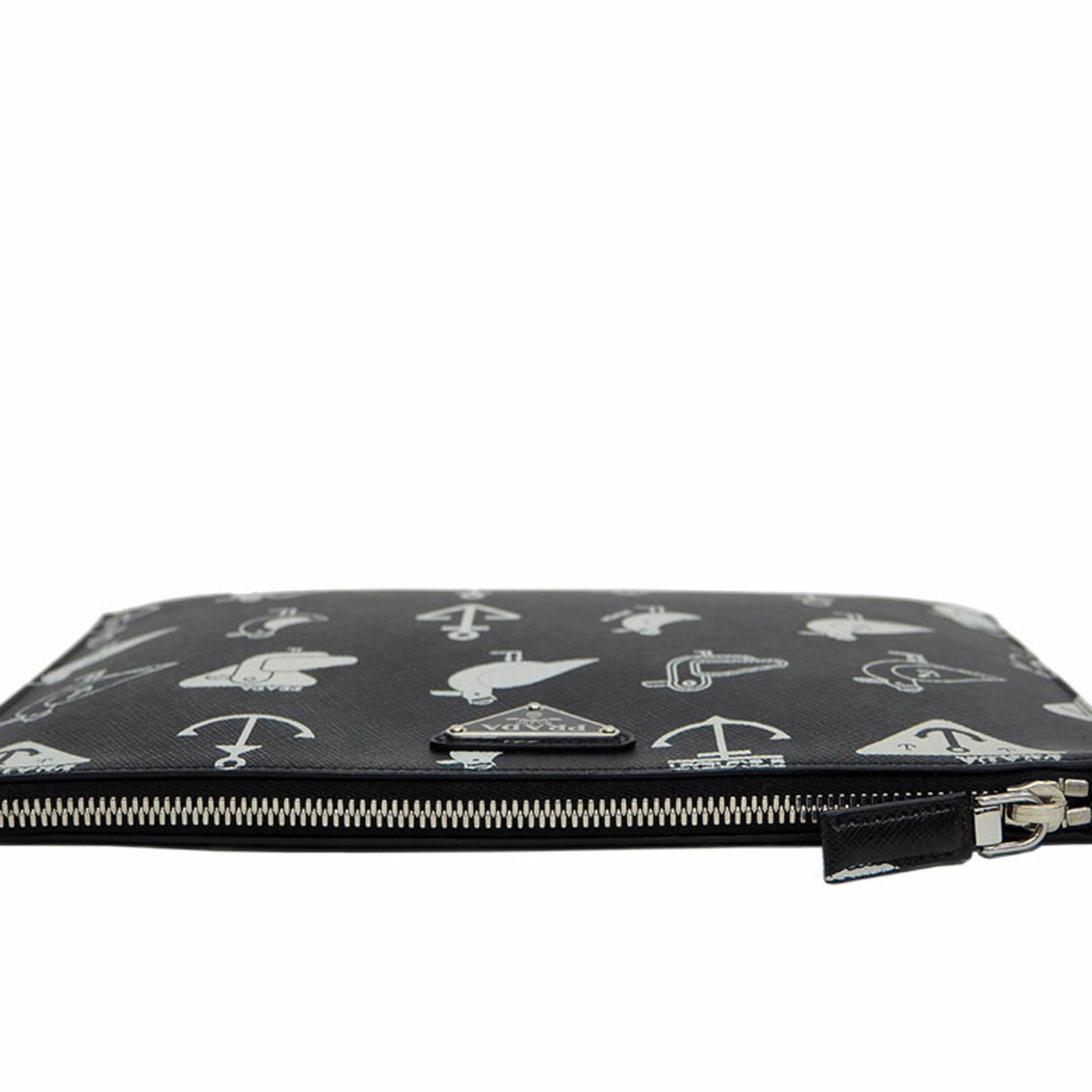 Prada Document Holder Clutch Bag Pouch Leather Saffiano Black