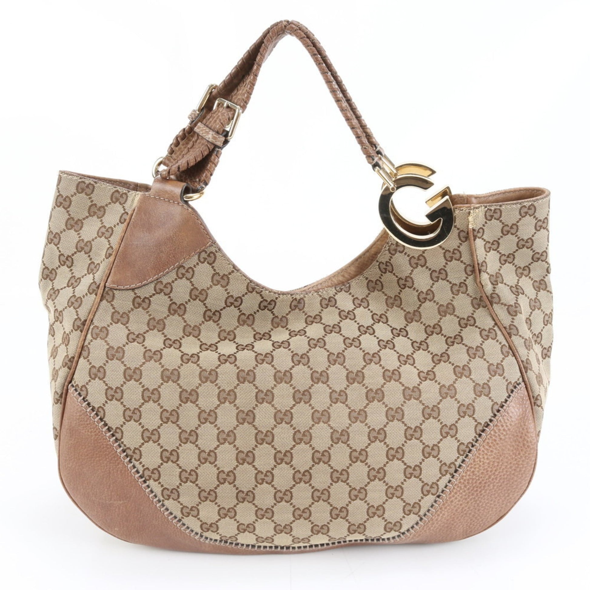 Gucci Brown Leather Canvas Tote Bag
