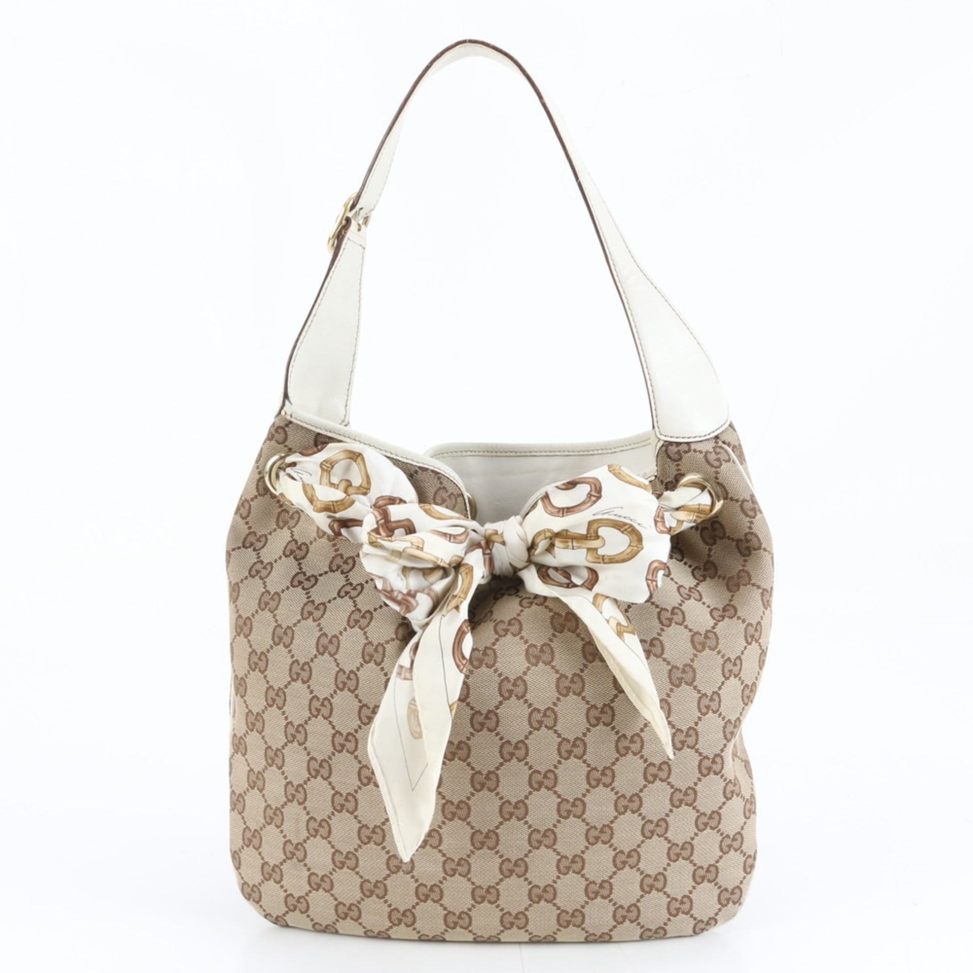 Gucci Brown Leather Canvas Shoulder Bag