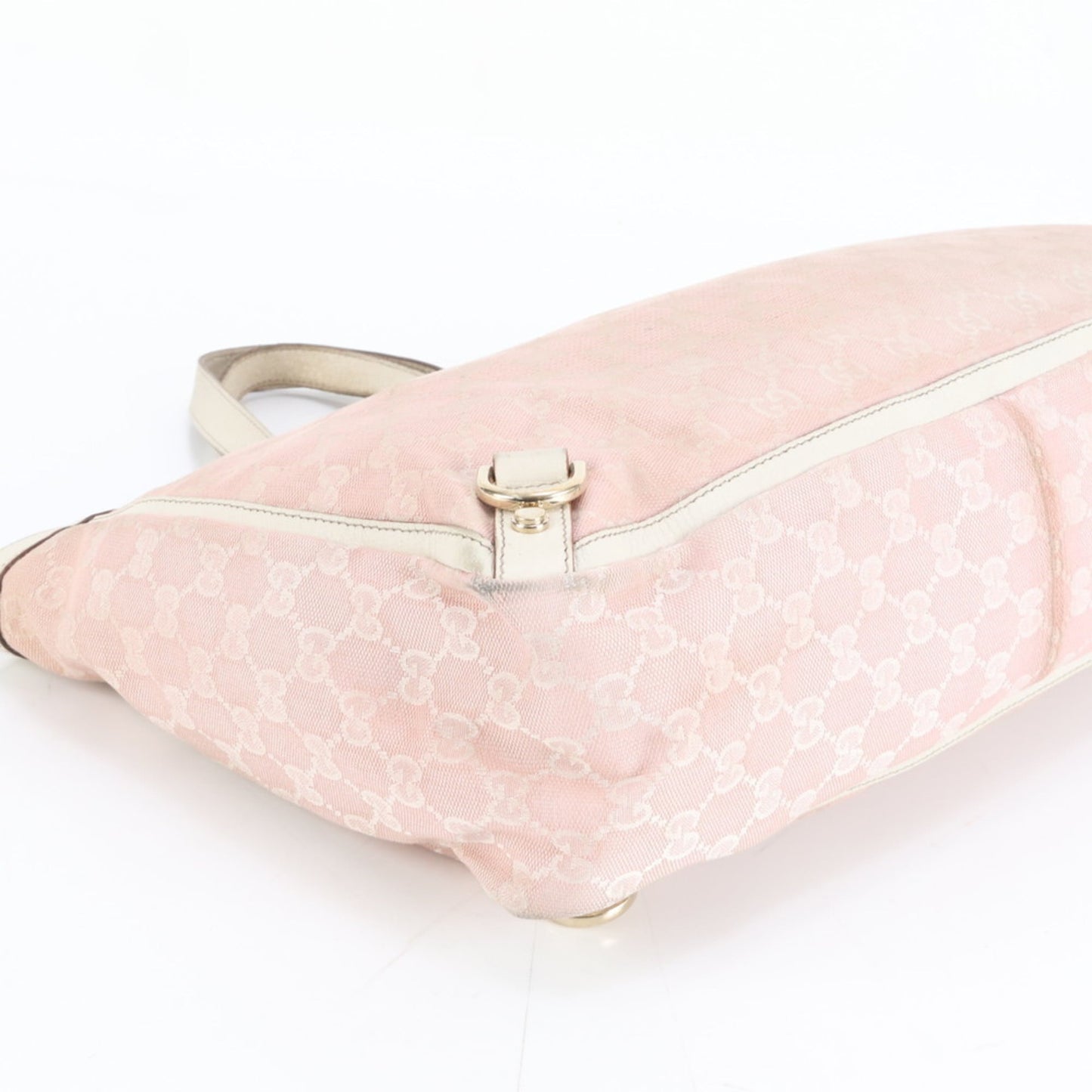Gucci Pink Beige Leather Canvas Tote Bag