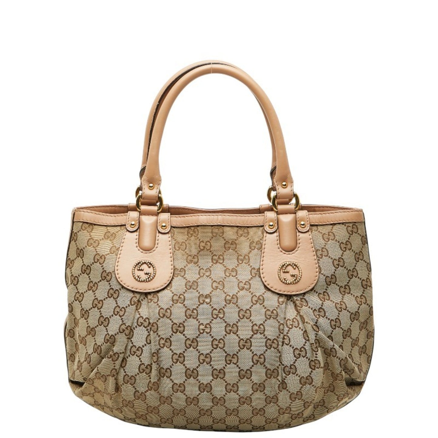 Gucci Beige Pink Canvas Leather Handbag