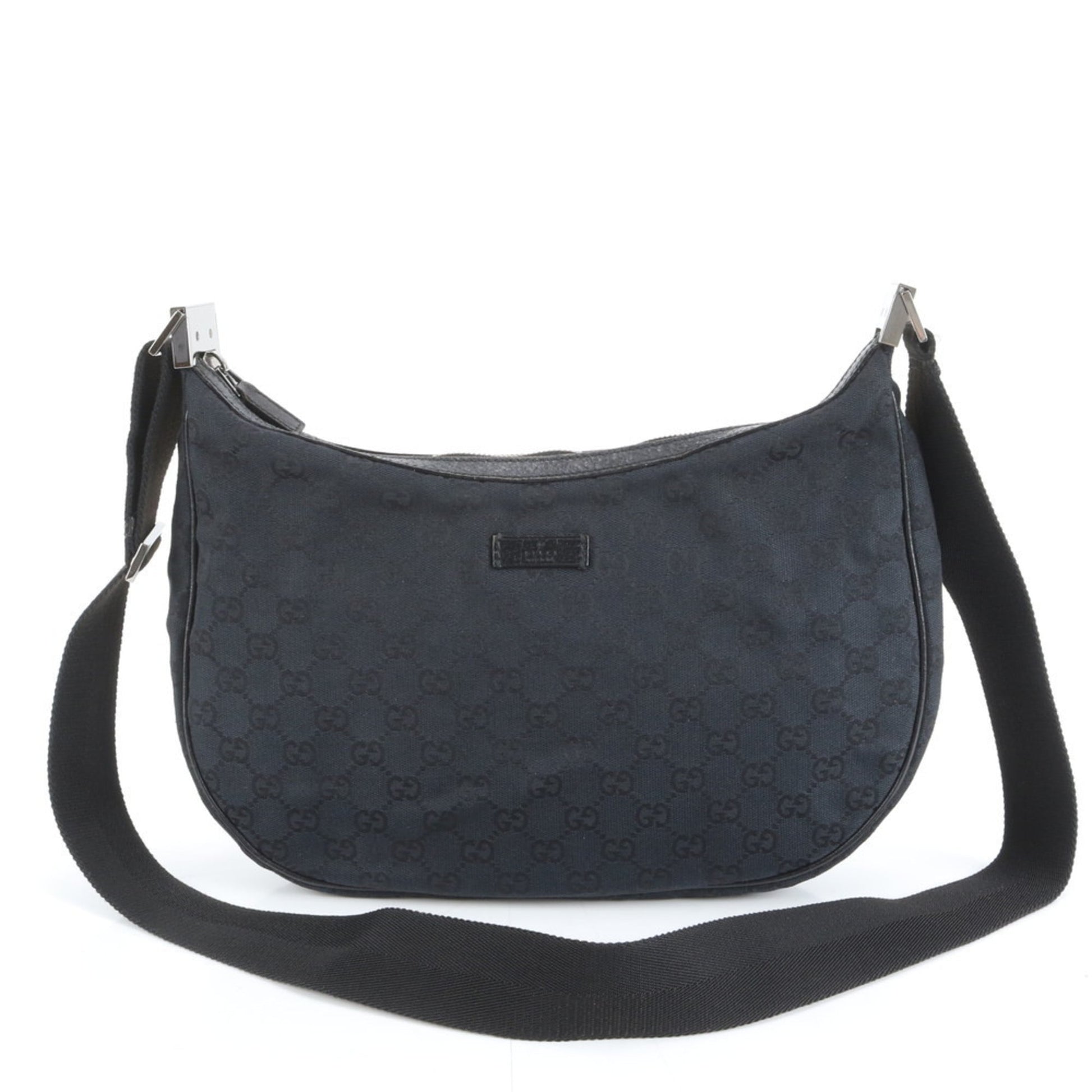 Gucci Black Leather Canvas Shoulder Bag