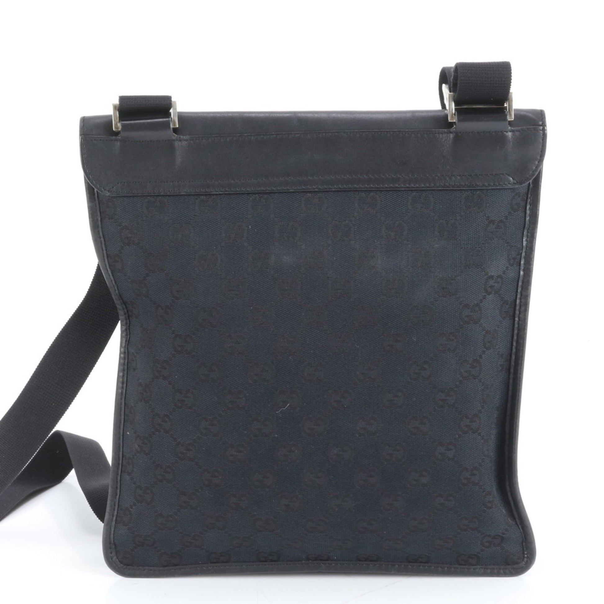 Gucci Black Leather Canvas Shoulder Bag