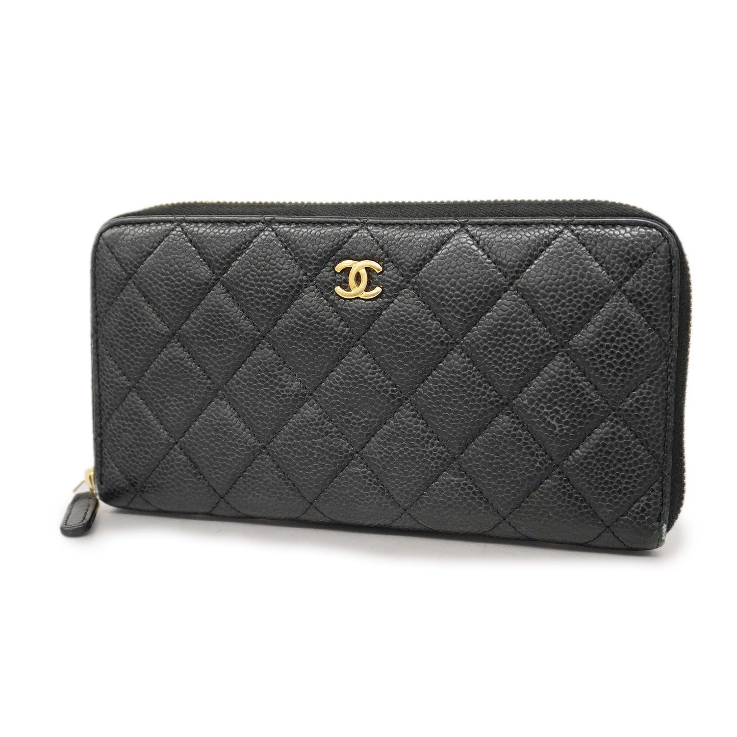 ChanelAuth  Matelasse Gold Hardware Women's Caviar Leather Long Wallet Black