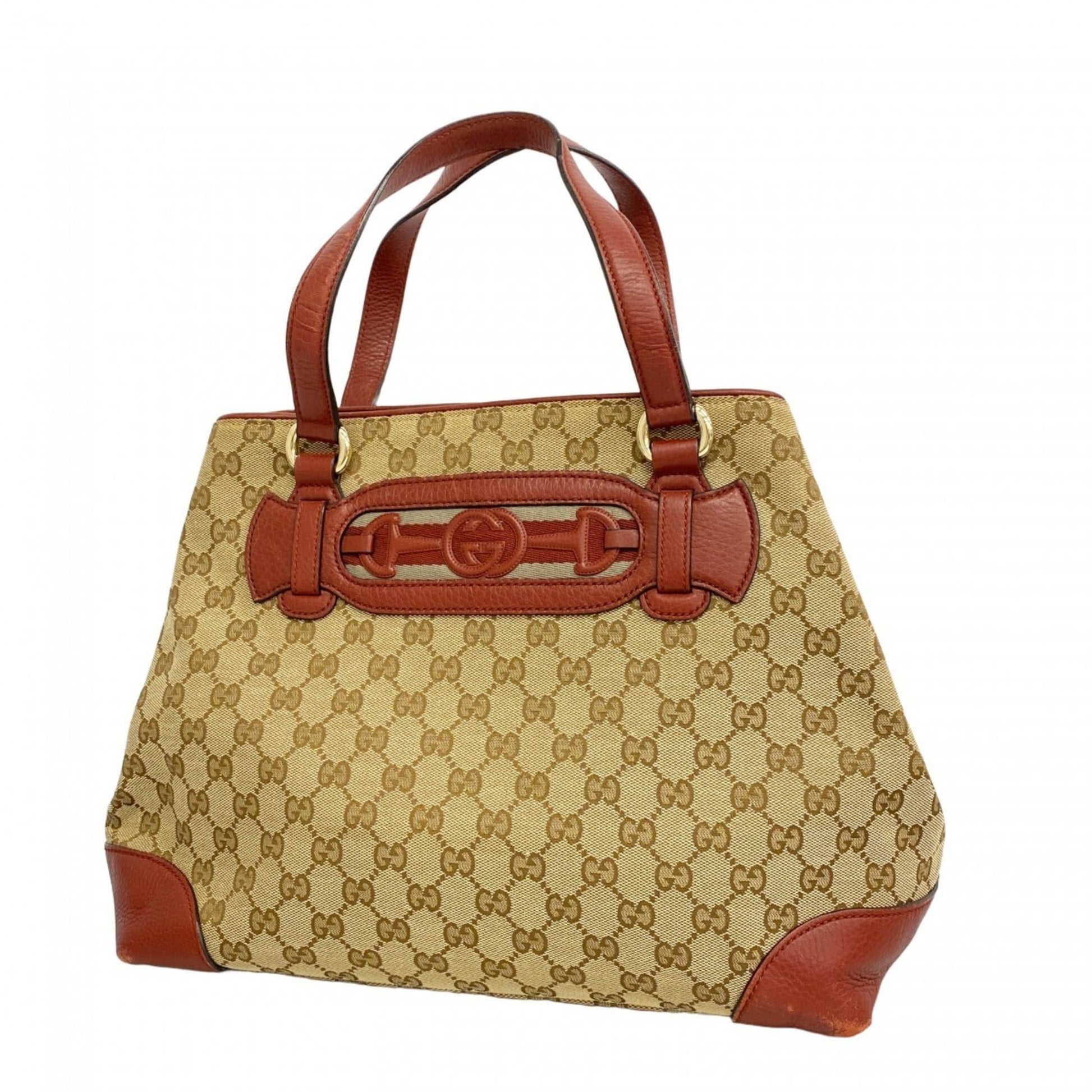 Gucci Beige Red Color Canvas Tote Bag
