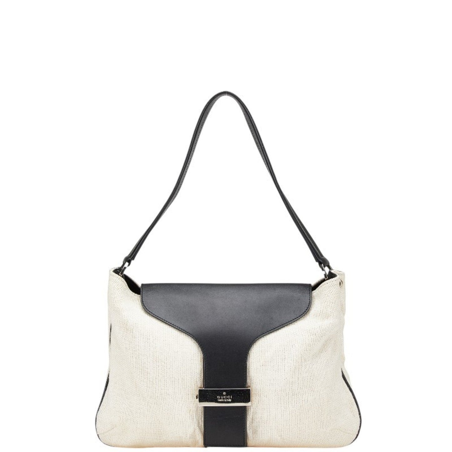 Gucci Black Ivory Canvas Leather Handbag Shoulder Bag