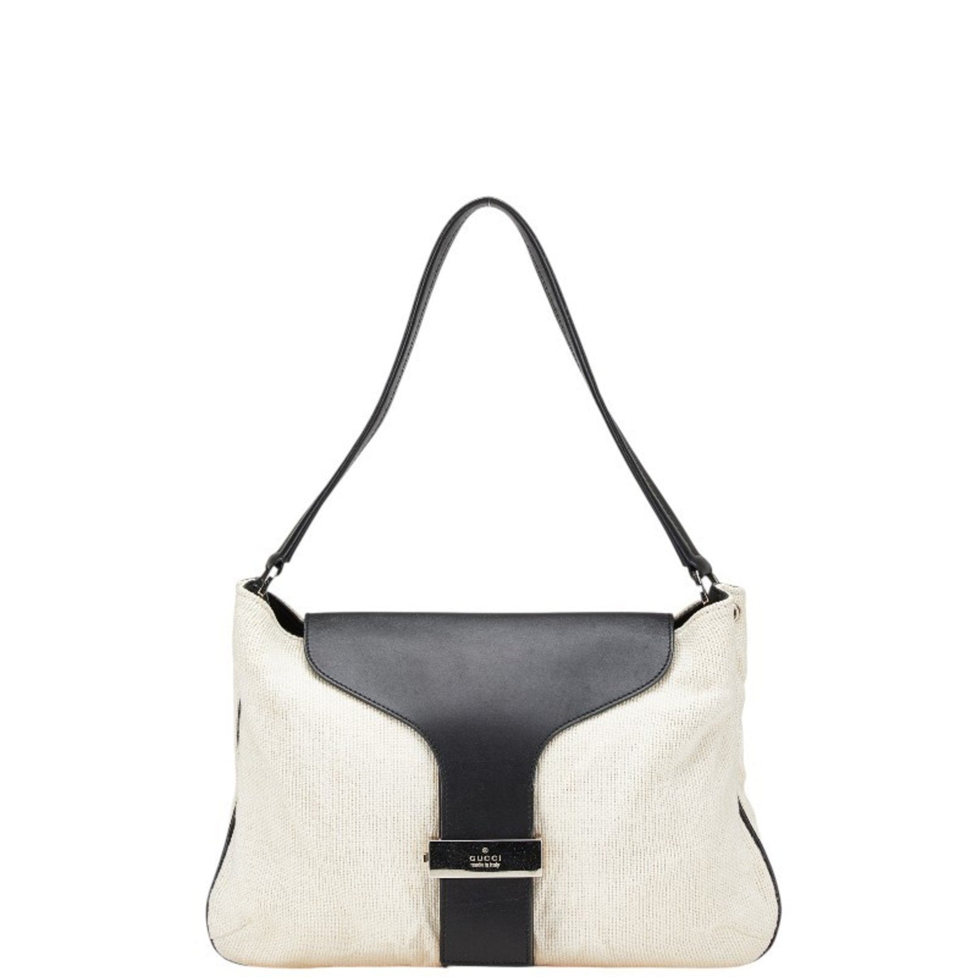 Gucci Black Ivory Canvas Leather Handbag Shoulder Bag