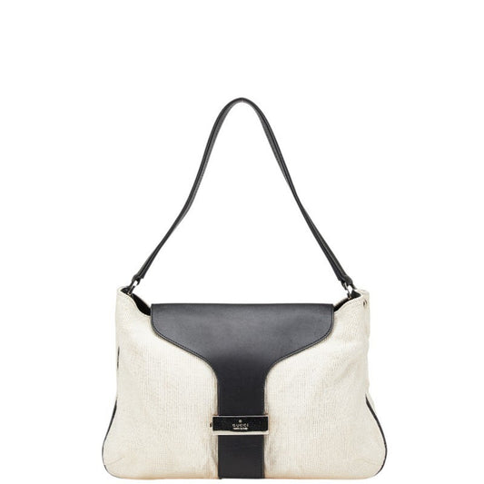 Gucci Black Ivory Canvas Leather Handbag Shoulder Bag