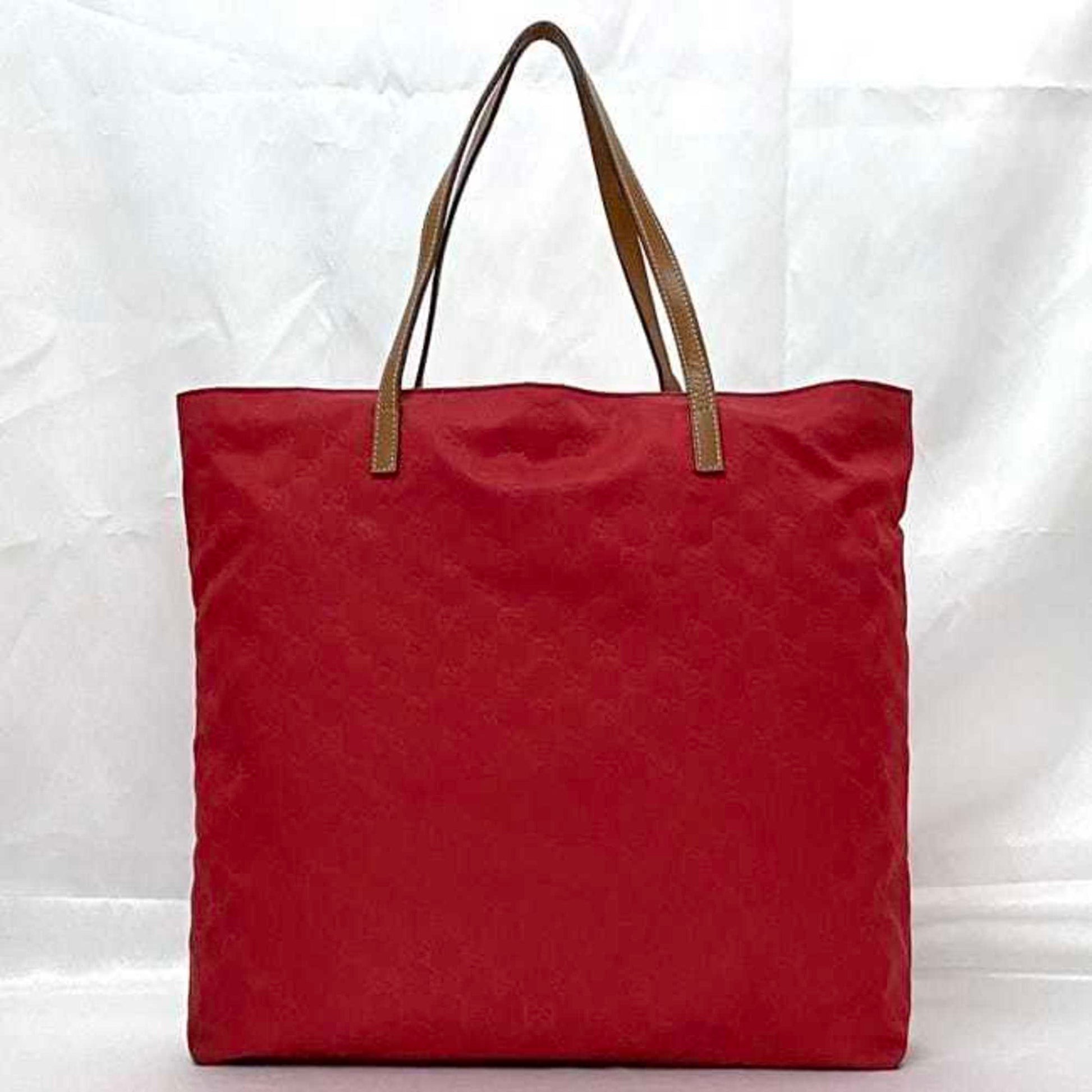 Gucci Red Color Nylon Leather Tote Bag