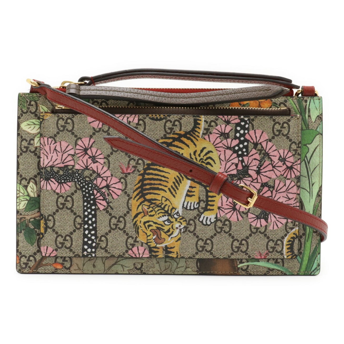 Gucci Beige Multi-Color Red Color Gg Supreme Canvas Leather Shoulder Bag